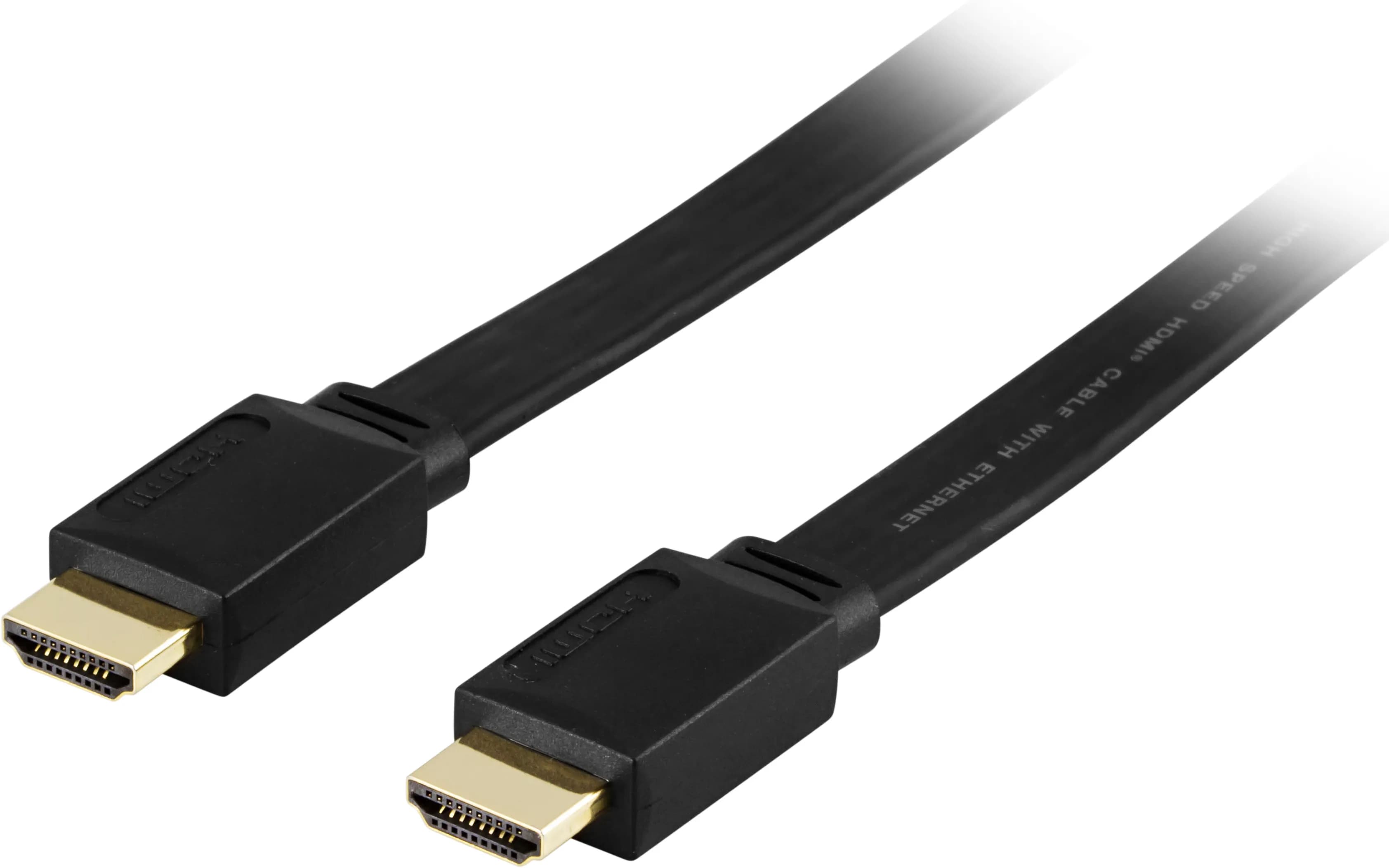 Deltaco HDMI 2.0 Flat -kaapeli jossa Ethernet, 5 m, musta