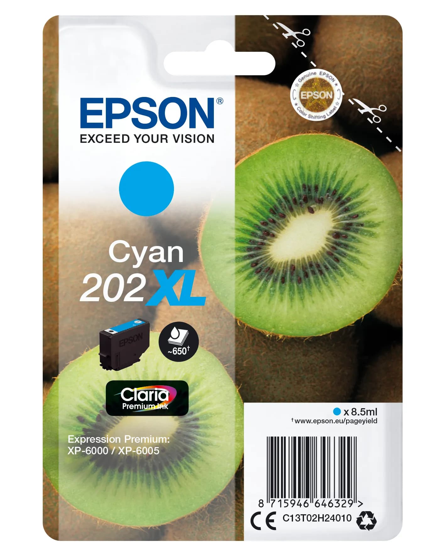 Epson 202XL -mustekasetti, 8.5 ml, syaani