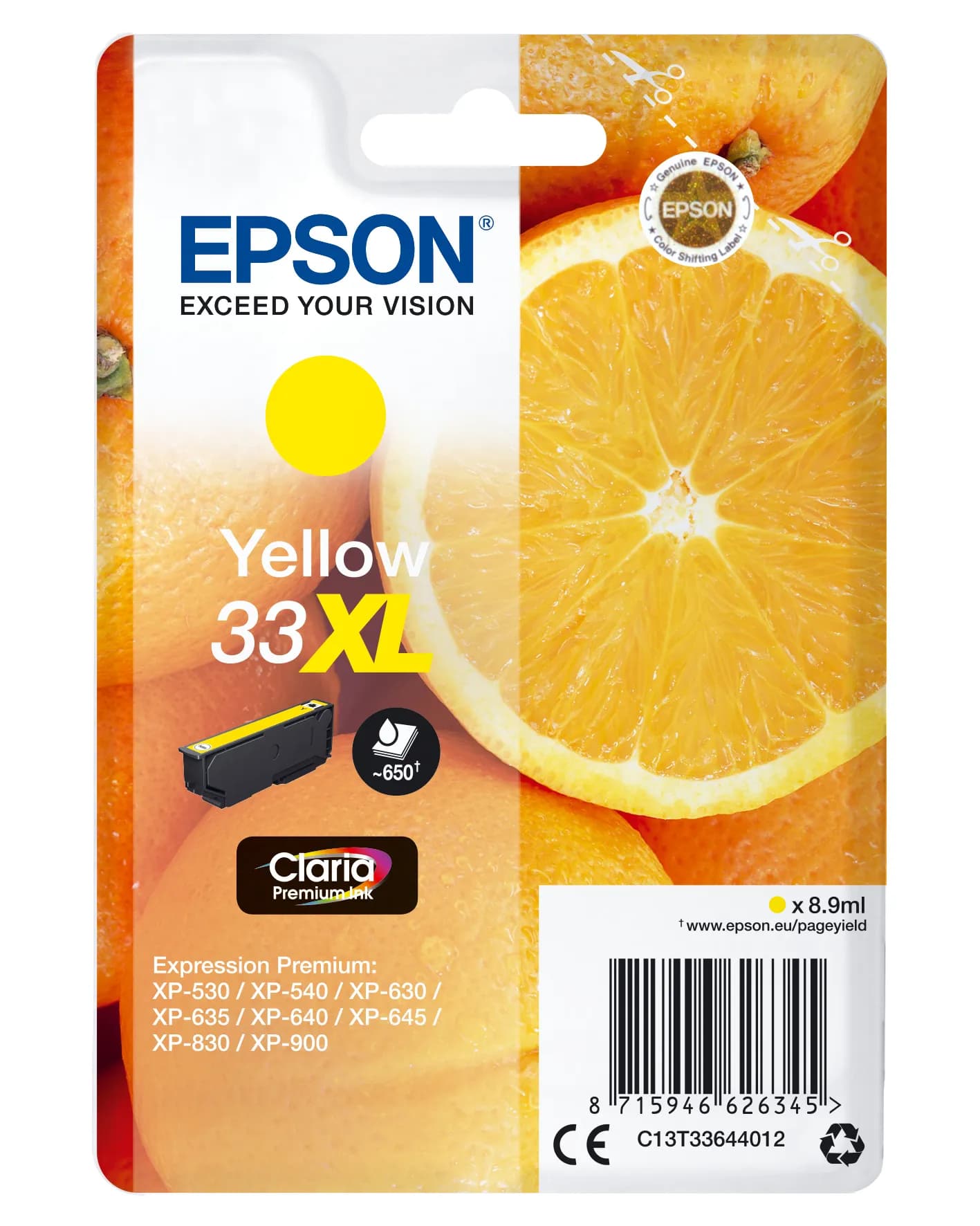 Epson Claria Premium 33XL -mustekasetti, 8.9 ml, keltainen