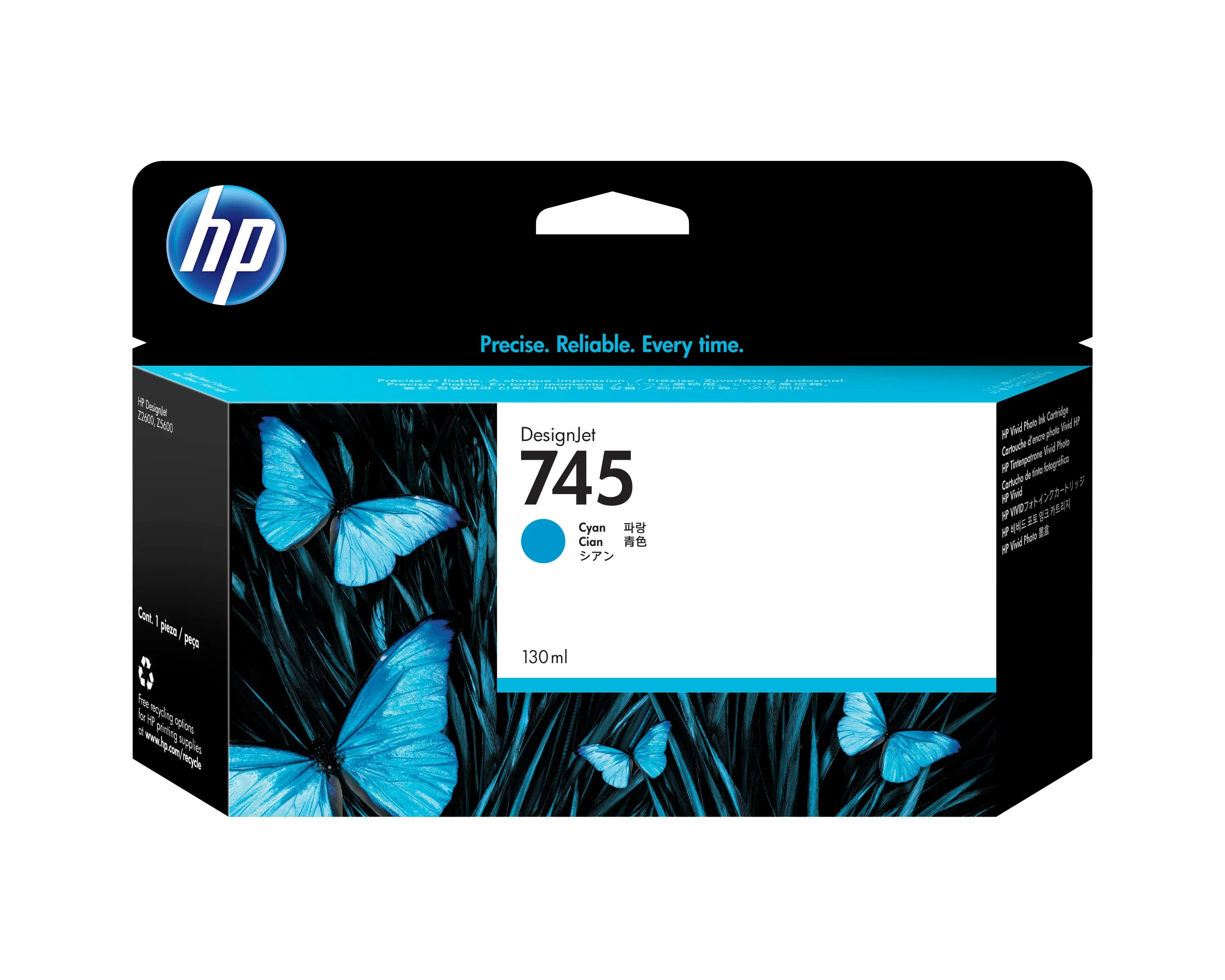 HP 745 -mustekasetti, 130 ml, syaani