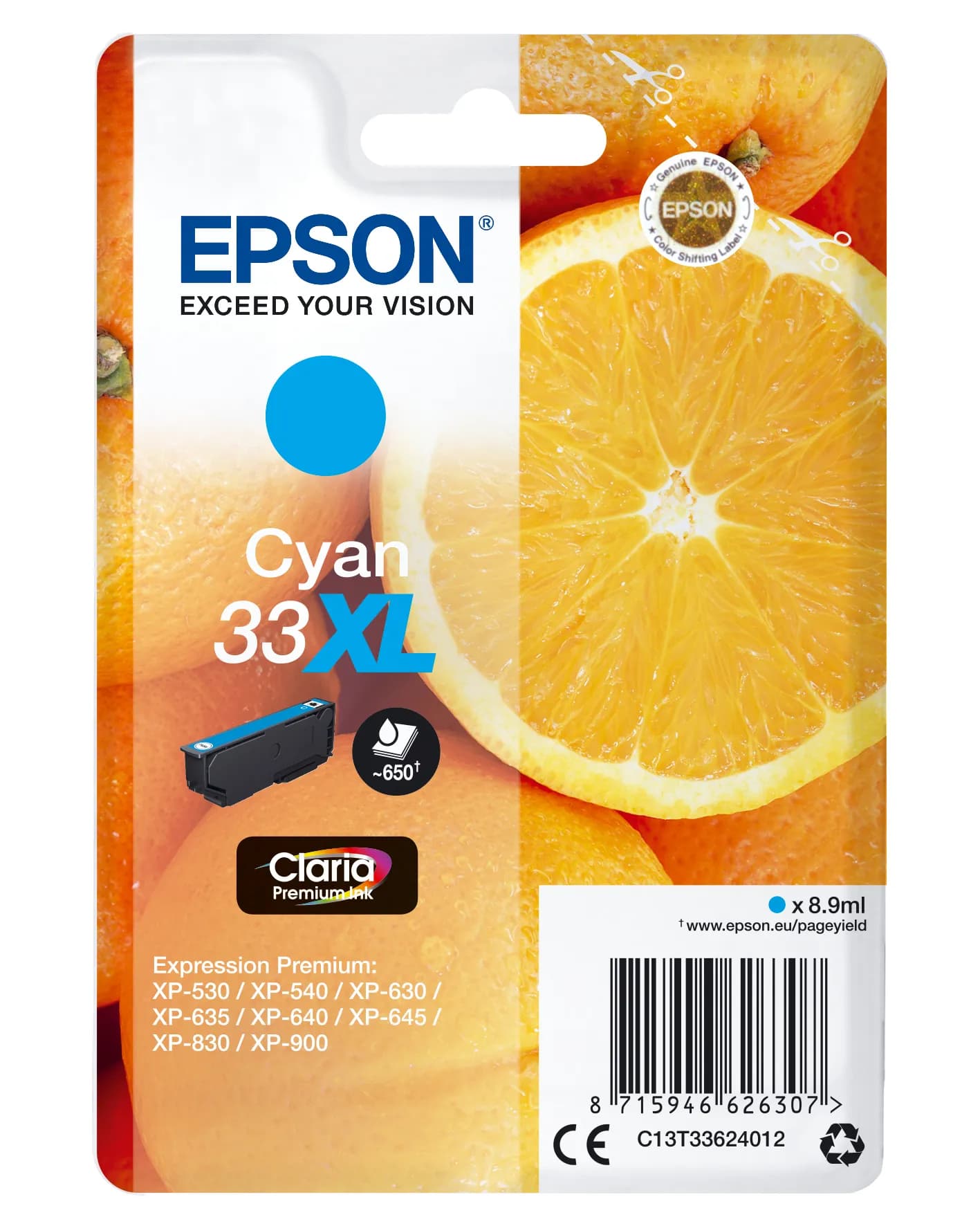 Epson Claria Premium 33XL -mustekasetti, 8.9 ml, cyan