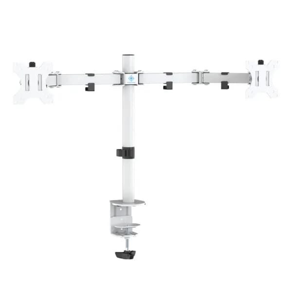 DELTACO GAM-040-W -pöytäteline kahdelle näytölle 13-32"", 8 kg, VESA 75/100, valkoinen