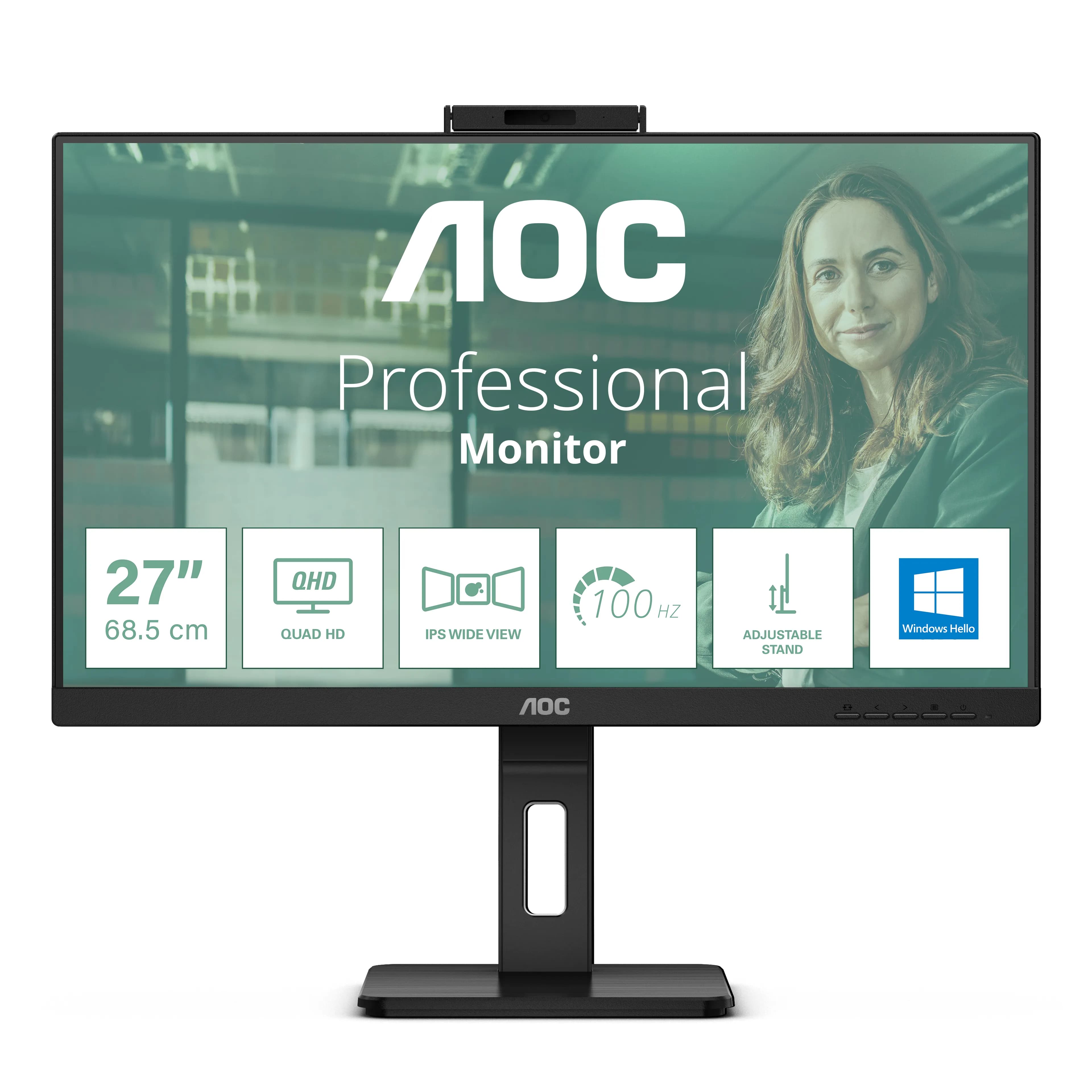 AOC Q27P3CW 27"" QHD, IPS -näyttö, USB-C hub, Webkamera, RJ45