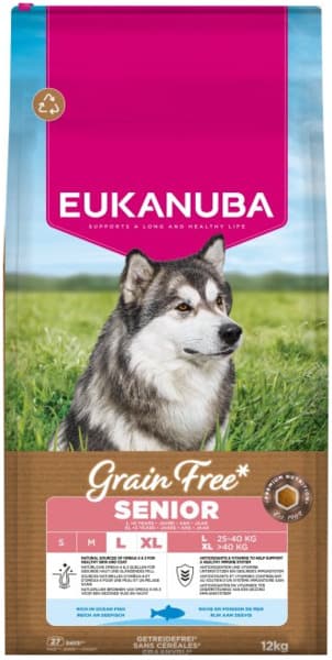 EUKANUBA Grain Free Senior Large Ocean Fish, Koiran kuivaruoka, 12 kg