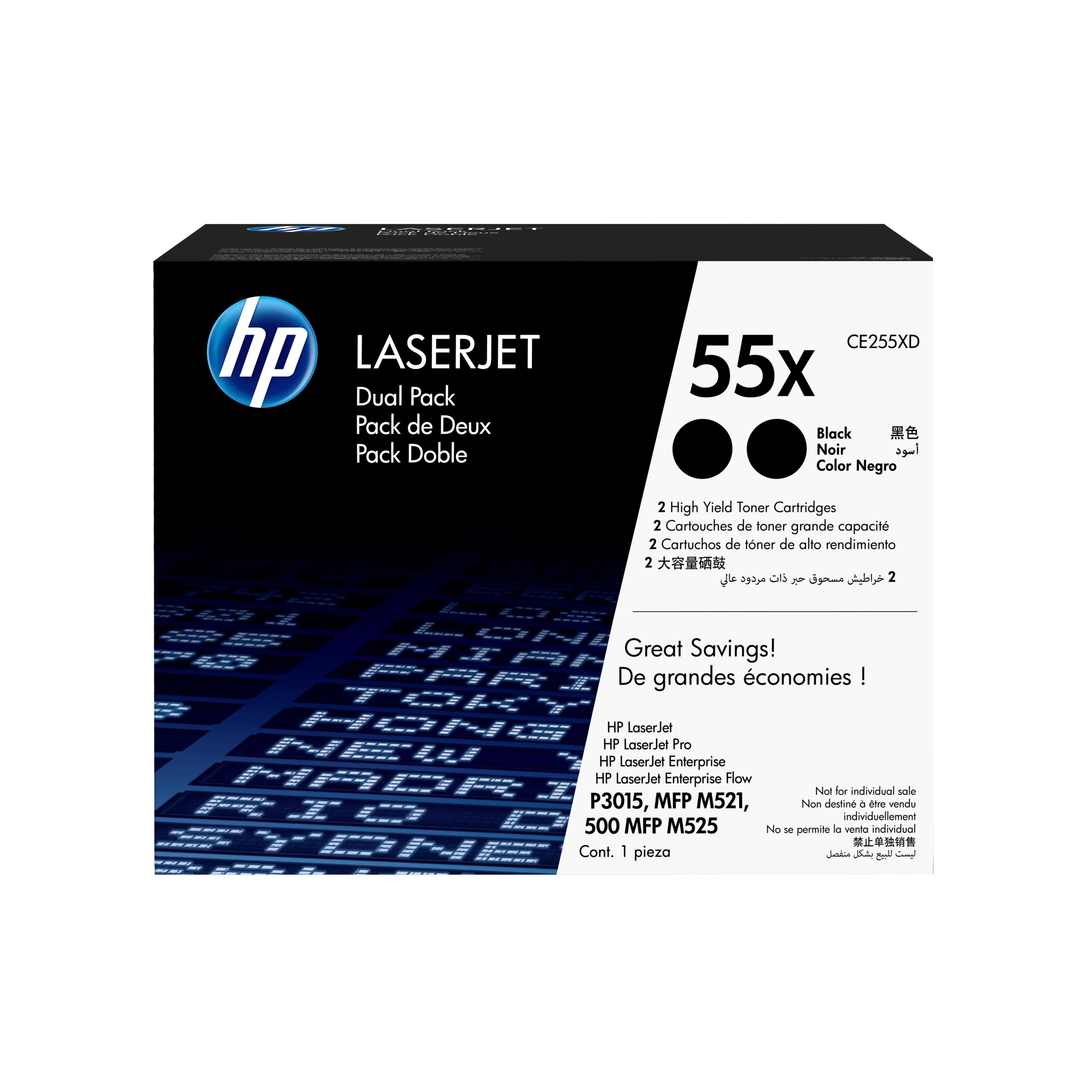 HP CE255XD XL -laservärikasettipakkaus, musta, 2 kpl