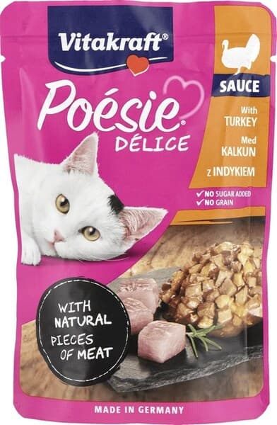 Vitakraft Poésie Délice Turkey in Sauce, Kissan märkäruoka, Adult, Viljaton, Sokeriton, 85 g