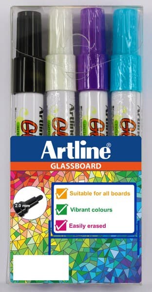 Artline Glassboard Marker black, blue, white, purple (4)