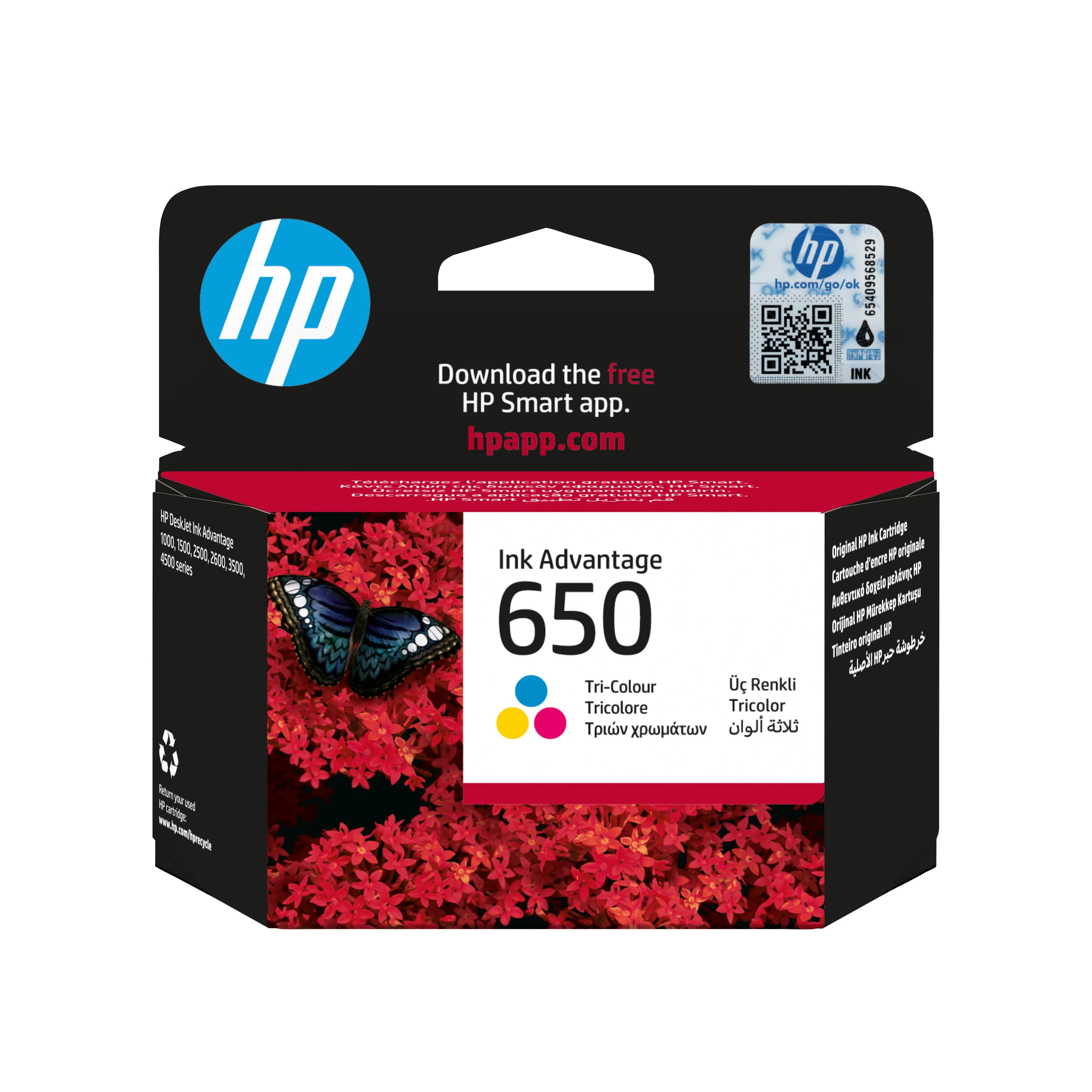 HP 650 Ink Advantage -mustekasetti, syaani/magenta/keltainen