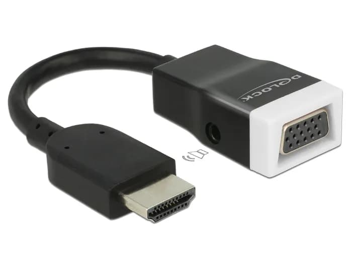 De-Lock VGA – VGA + 3.5mm -adapteri, Musta/Valkoinen