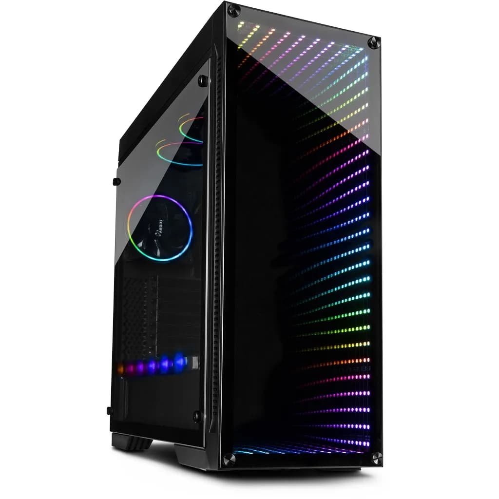 Inter-Tech X-908 Infini2 -miditornikotelo ikkunalla ja RGB-valaistuksella, musta