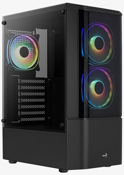 AeroCool Quantum-miditornikotelo ikkunalla, RGB-valaistuksella, musta