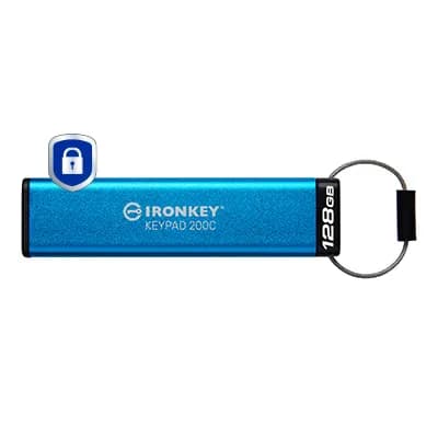 Kingston IronKey Keypad 200C USB-C 3.2 Gen 1 128 Gt -muistitikku, sininen