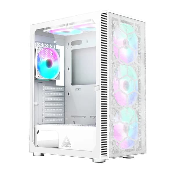 Montech X3 MESH -miditornikotelo ikkunalla ja RGB-valaistuksella, valkoinen