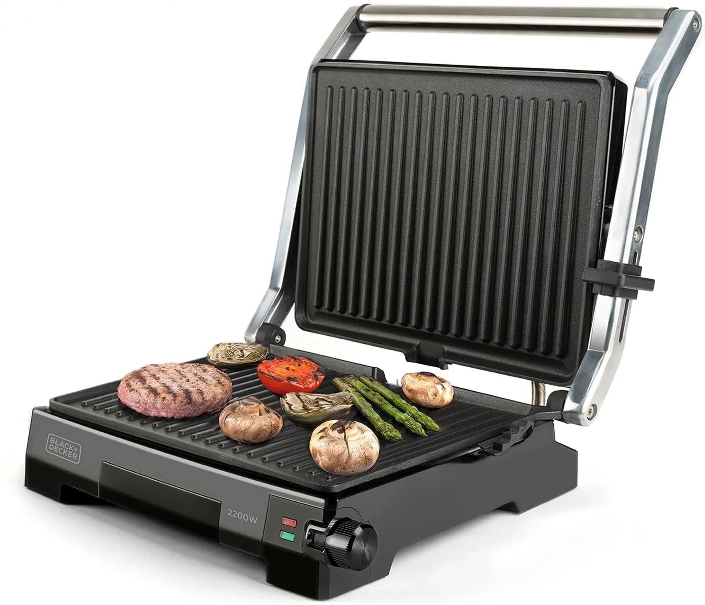 BLACK+DECKER ES9680090B -pöytägrilli, 2200 W, musta/ruostumaton teräs