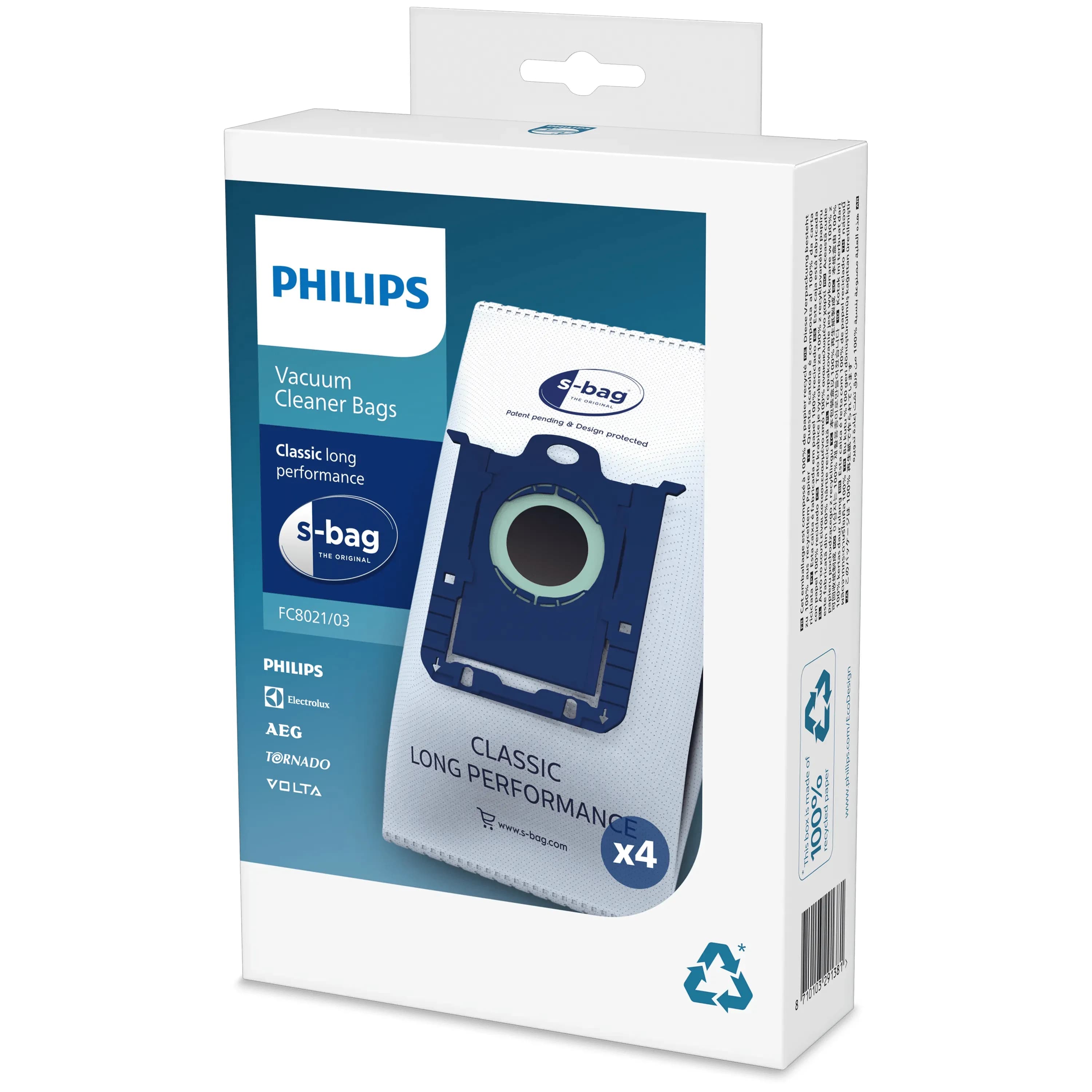 Philips S-Bag Classic Long Performance FC8021/03 3 L -pölypussit 4 kpl