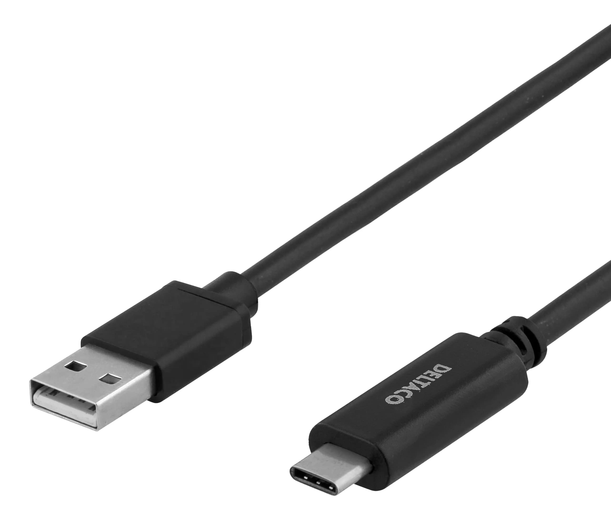 Deltaco USB-A – USB-C -kaapeli, 10 W, 1 m, musta