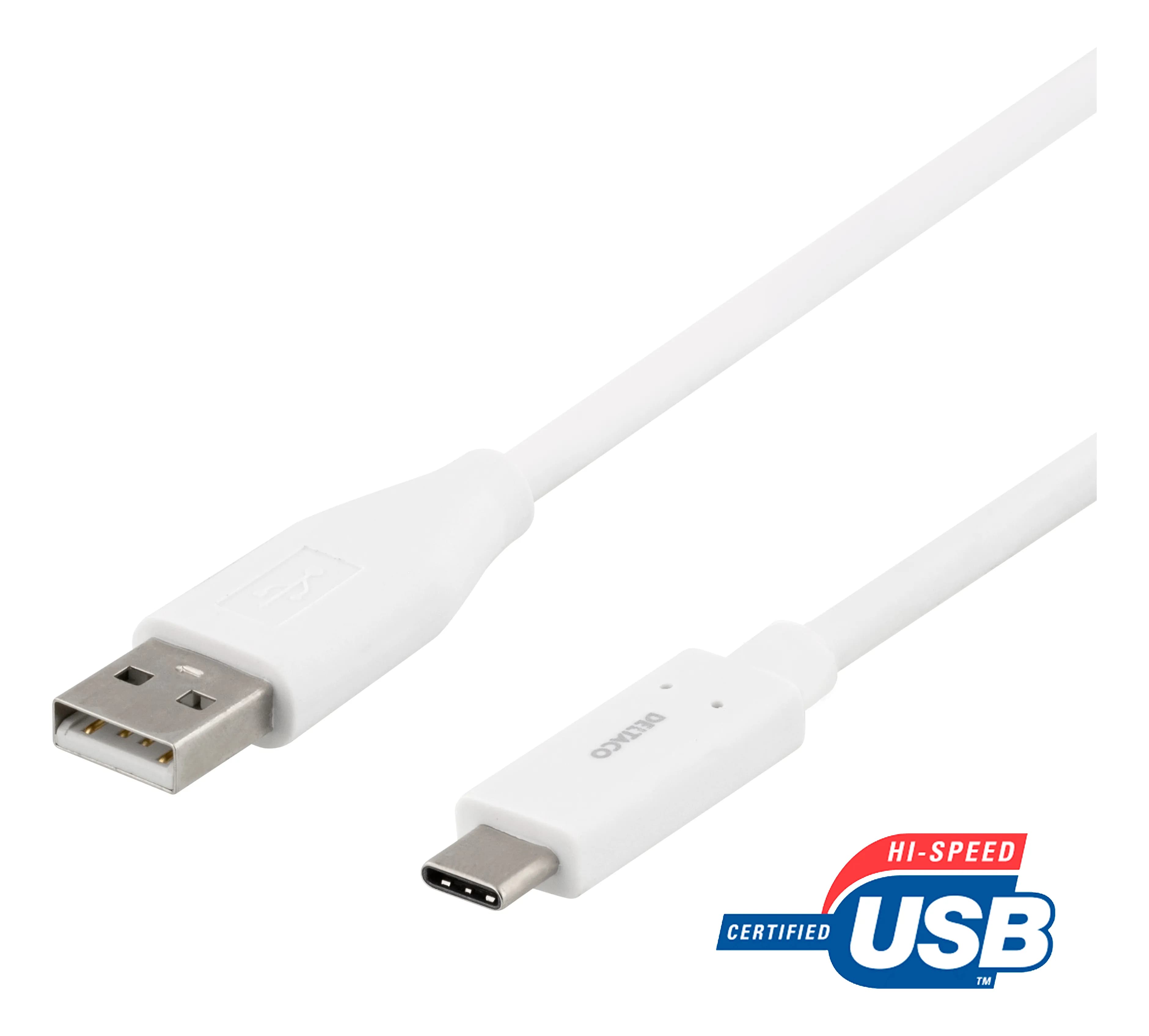Deltaco USB-A – USB-C -kaapeli, 1,5 m, valkoinen