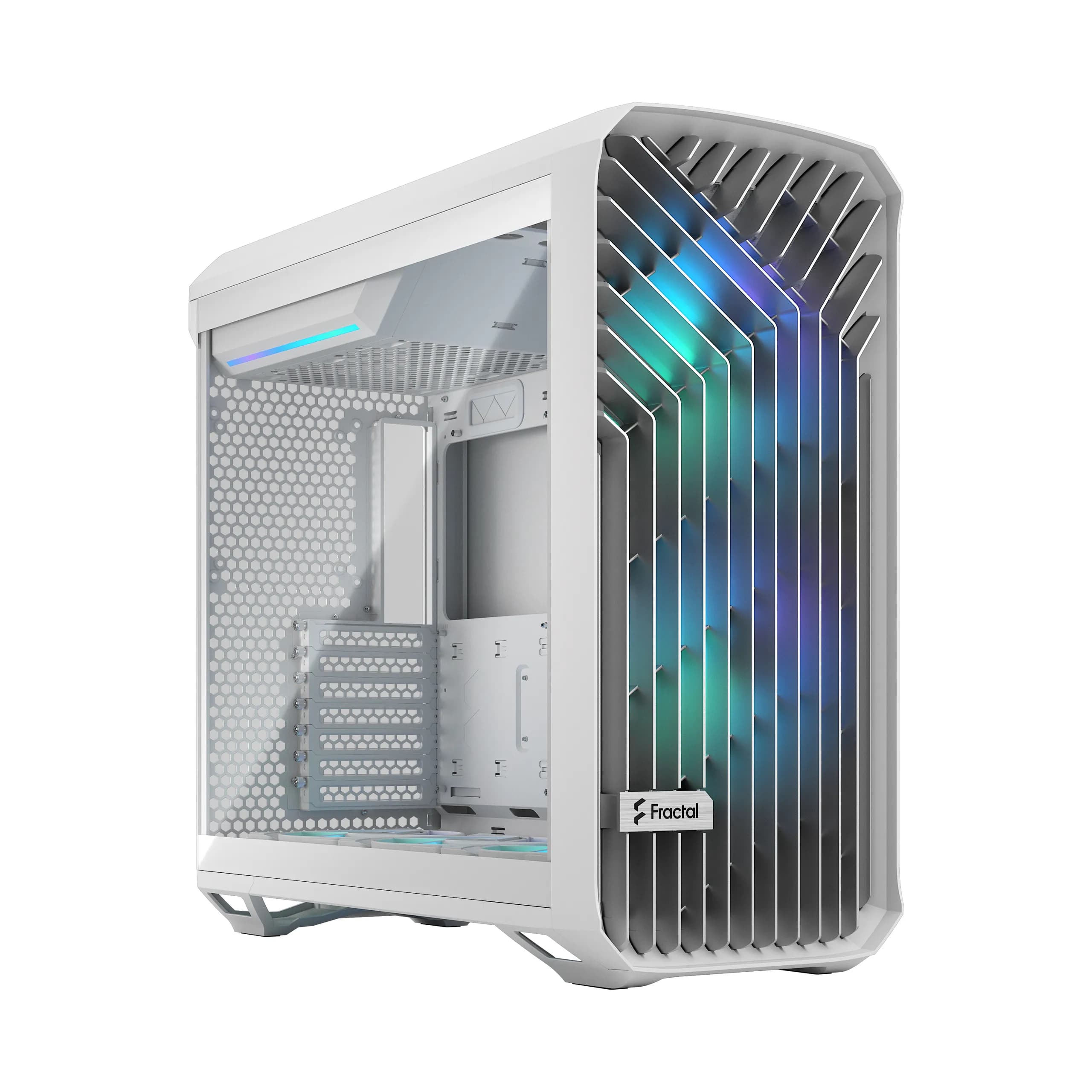 Fractal Design Torrent RGB -miditornikotelo RGB-valaistuksella ja läpinäkyvällä ikkunalla, valkoinen
