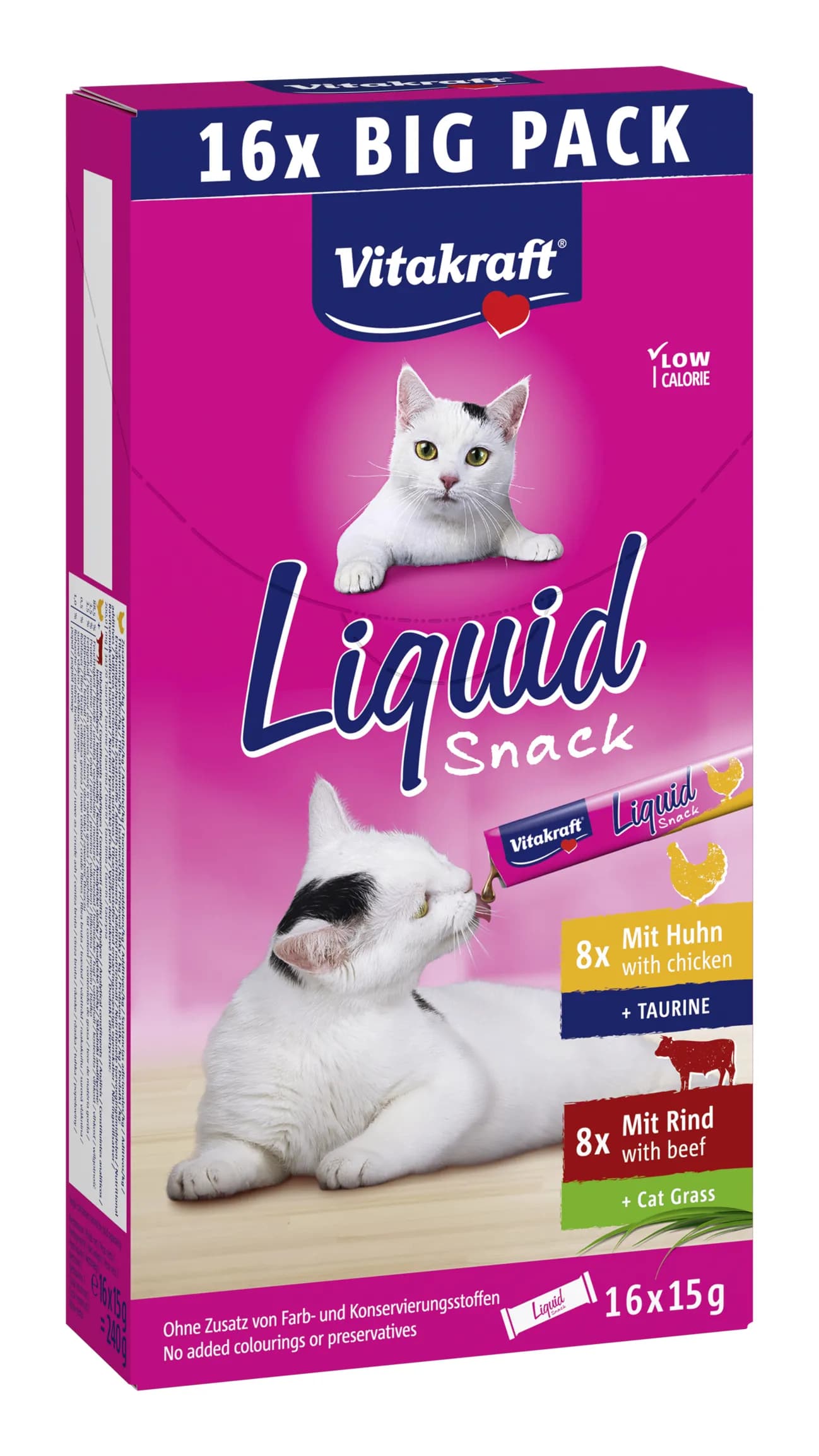 Vitakraft Liquid Snack Selection Chicken & Beef, Kissan märkäruoka, Adult, 16 x 15 g