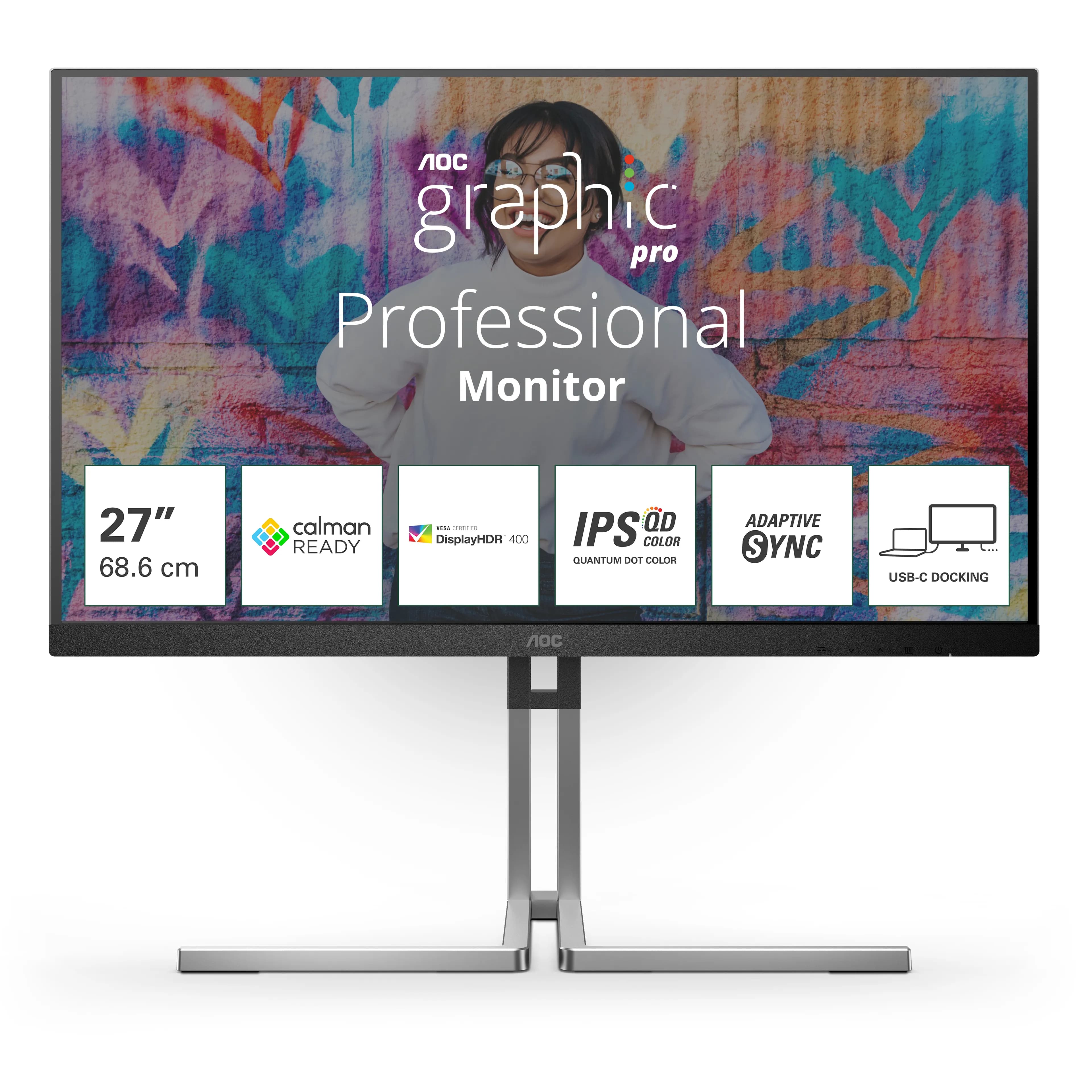 AOC Q27U3CV 27"" QHD, IPS Quantum Dot -näyttö, USB-C hub
