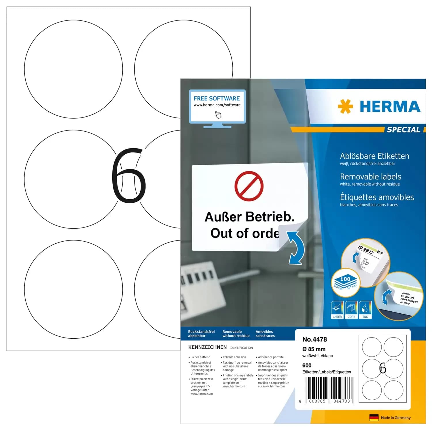 Herma label removable ø85 (600)