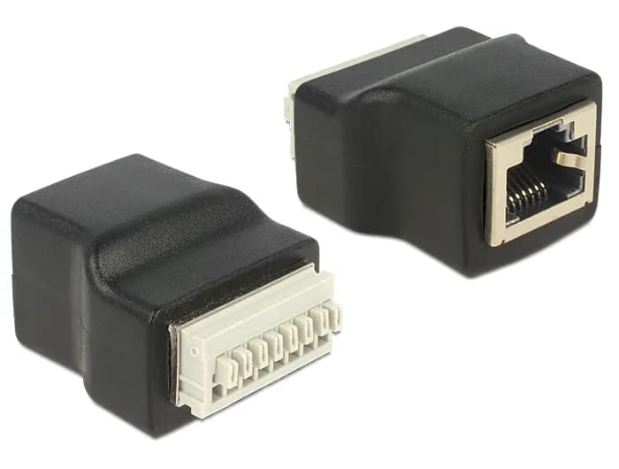 DeLOCK RJ45 terminalblocksadapter, skruvlös, RJ45 hona, svart