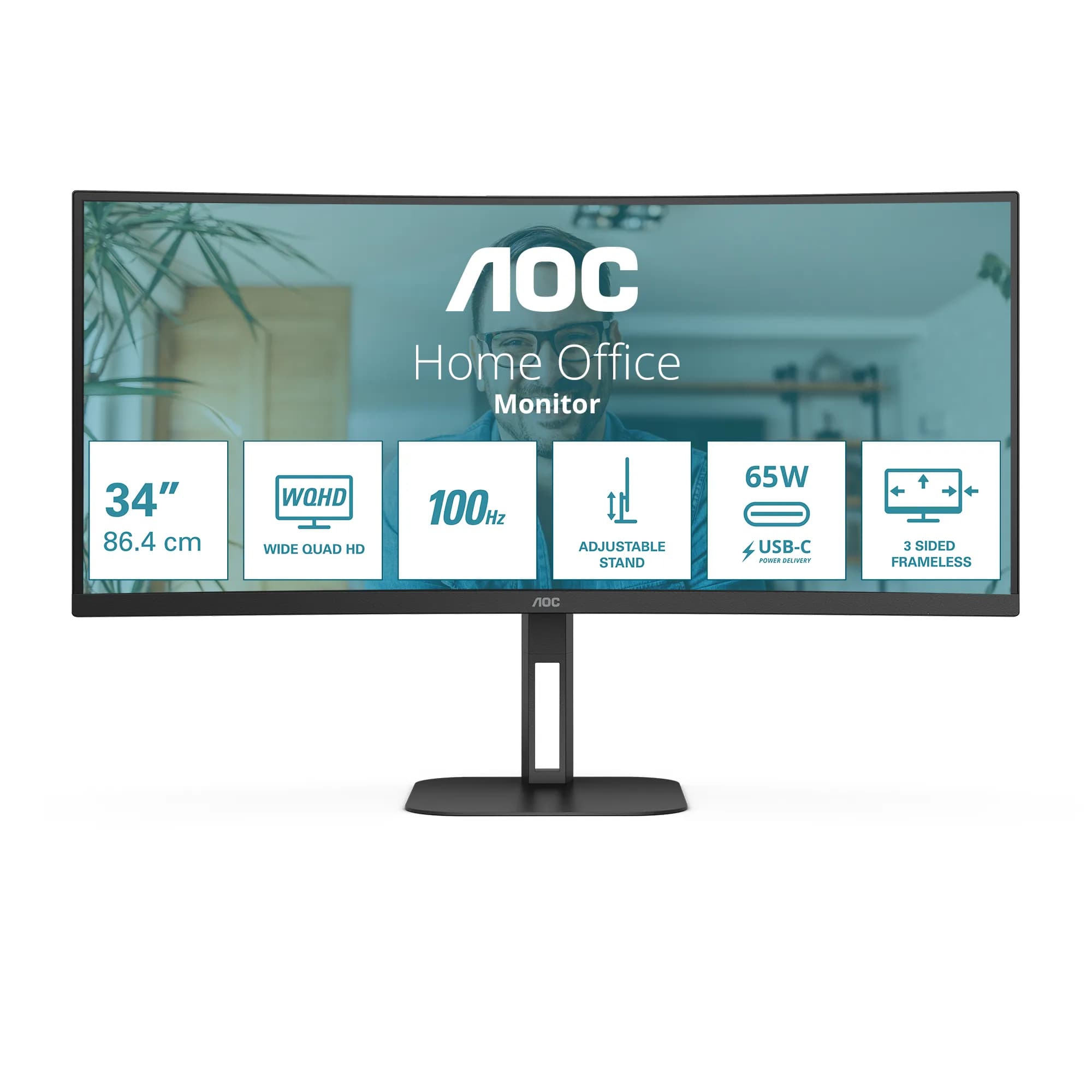 AOC CU34V5C 34"" UWQHD, VA -kaareva näyttö, USB-C hub