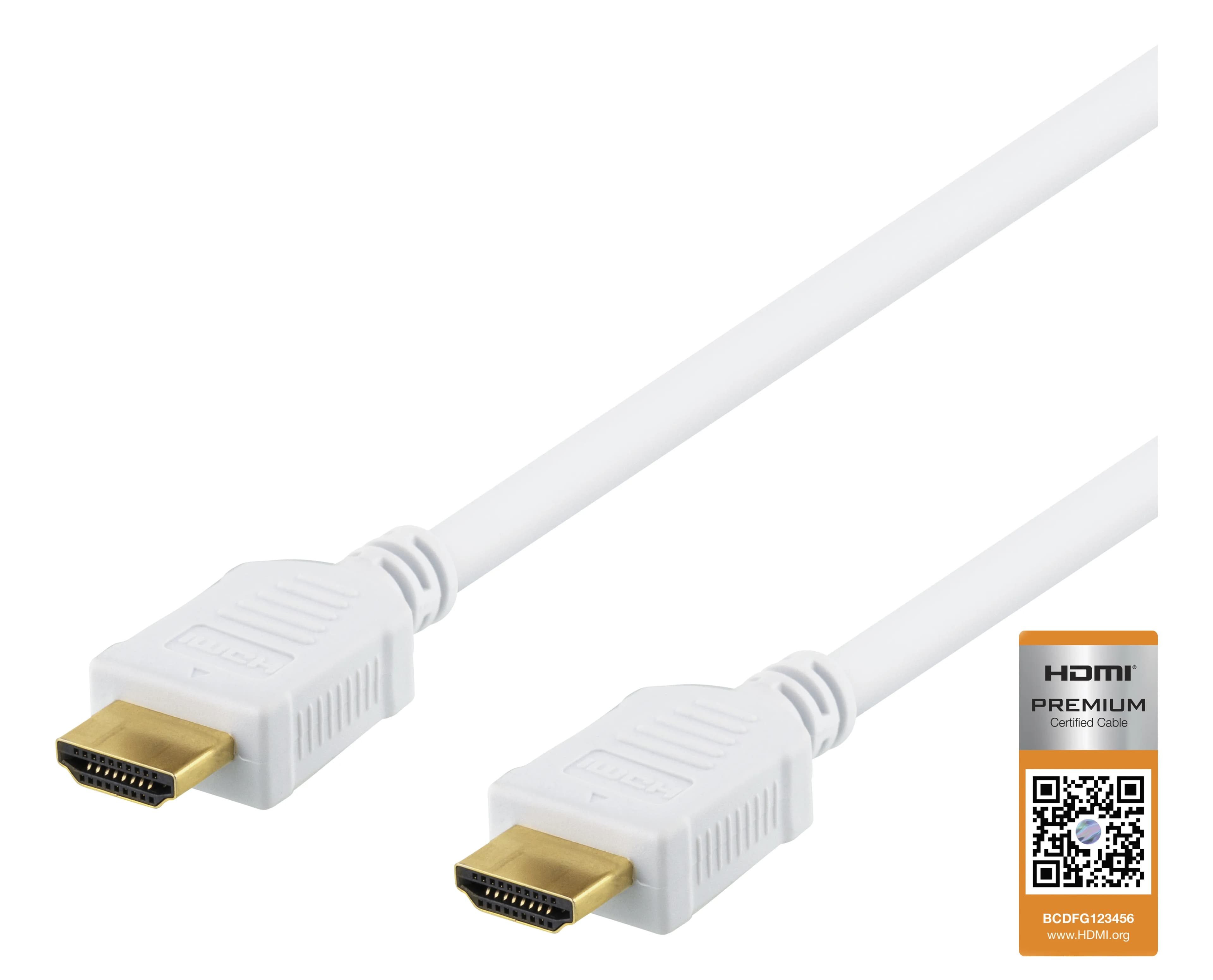 Deltaco Premium HDMI 2.0 -kaapeli jossa Ethernet, 0,5 m, valkoinen