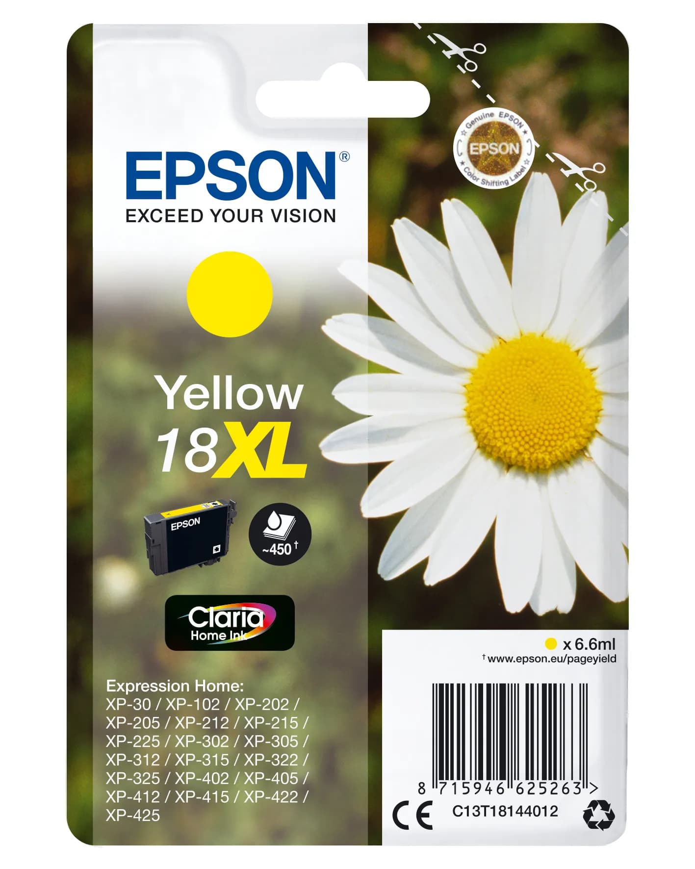 Epson 18XL -mustekasetti, 6.6 ml, keltainen