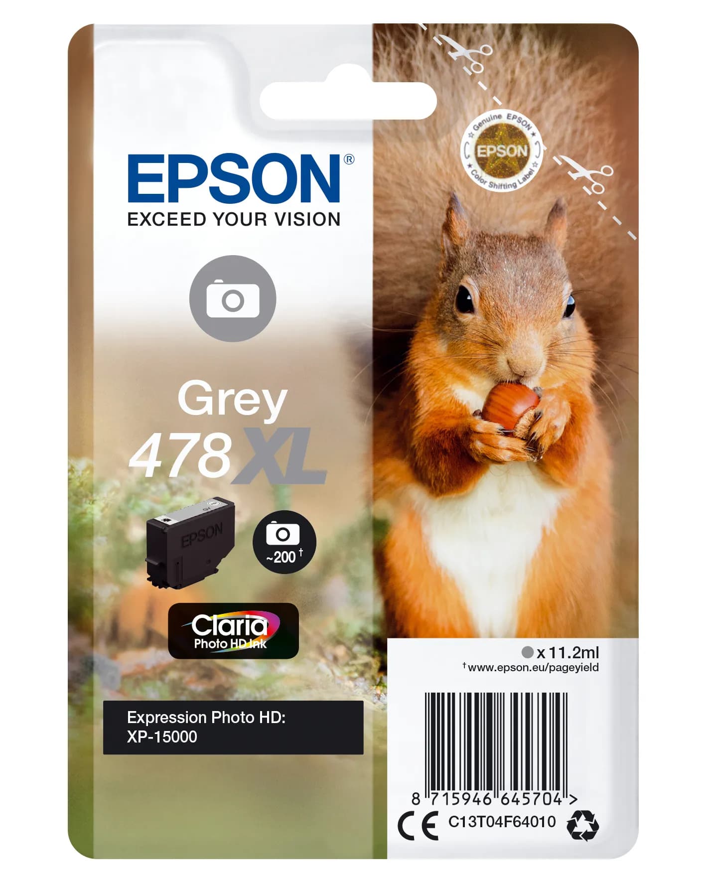 Epson 478XL -mustekasetti, 11.2 ml, harmaa
