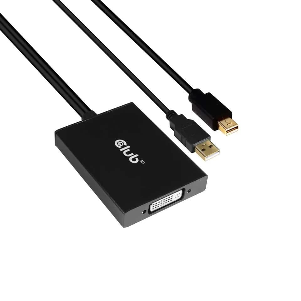 Club 3D MiniDP/USB-A – DVI-D -adapteri, Musta