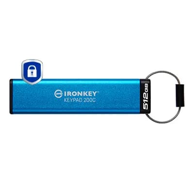 Kingston IronKey Keypad 200C USB-C 3.2 Gen 1 512 Gt -muistitikku, sininen
