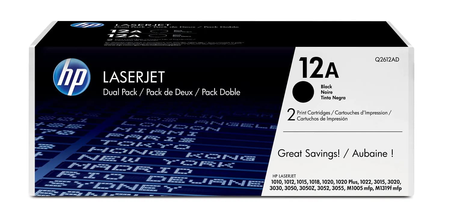 HP 12A Q2612AD -laservärikasetti, musta, 2 kpl