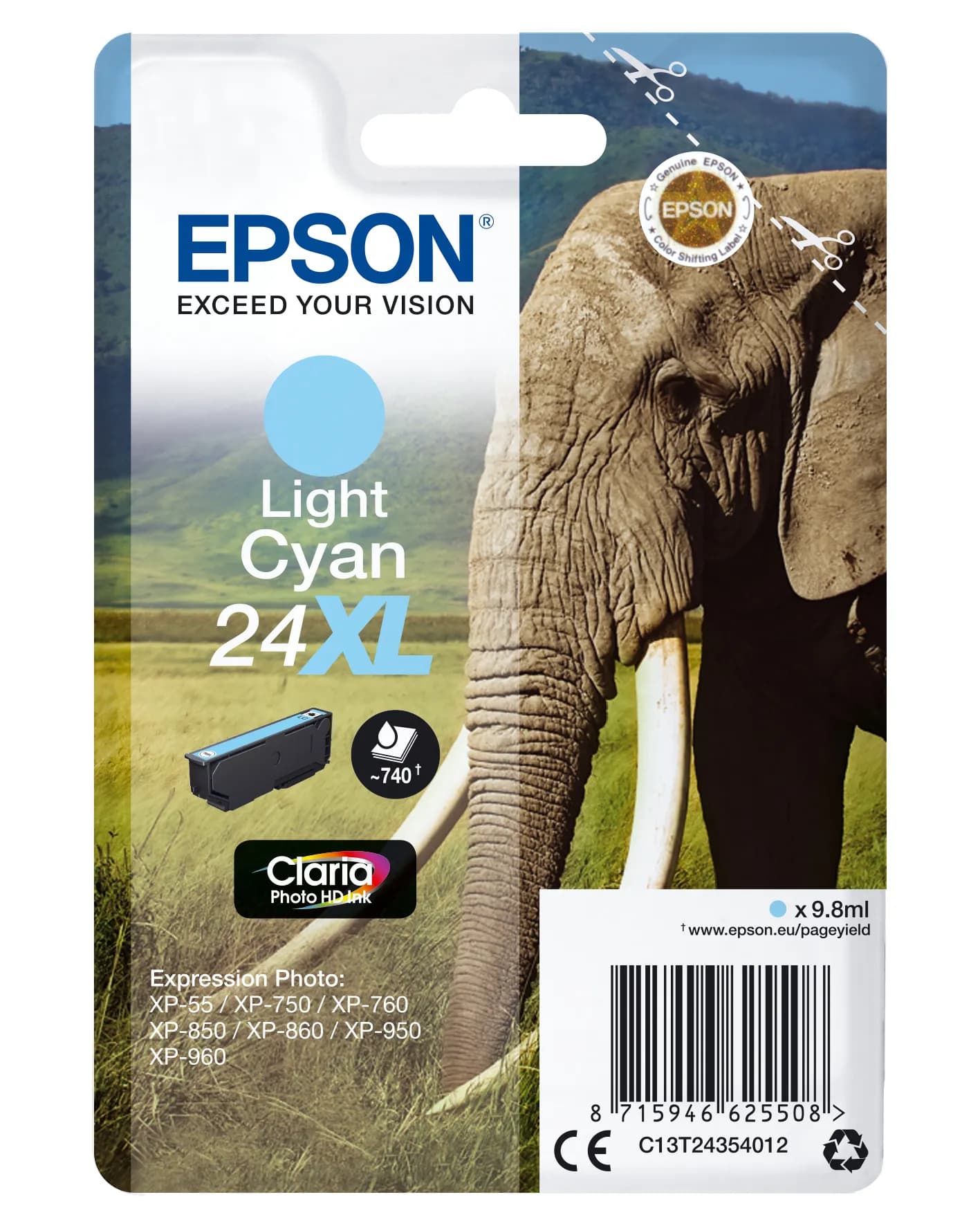 Epson 24XL -mustekasetti, 9.8 ml, vaalea syaani