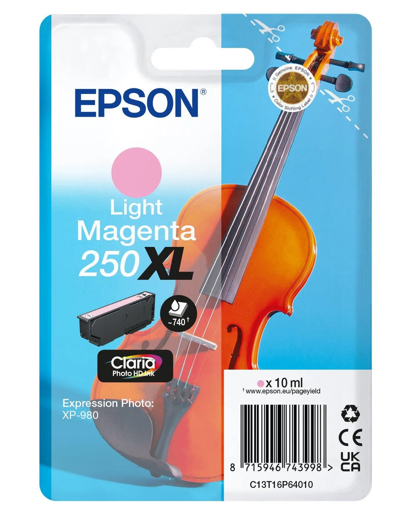 Epson 250XL -mustekasetti, 10 ml, vaalea magenta