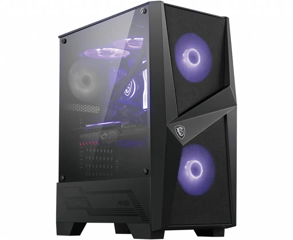 MSI MAG Forge 100M -miditornikotelo ikkunalla ja RGB-valaistuksella, musta