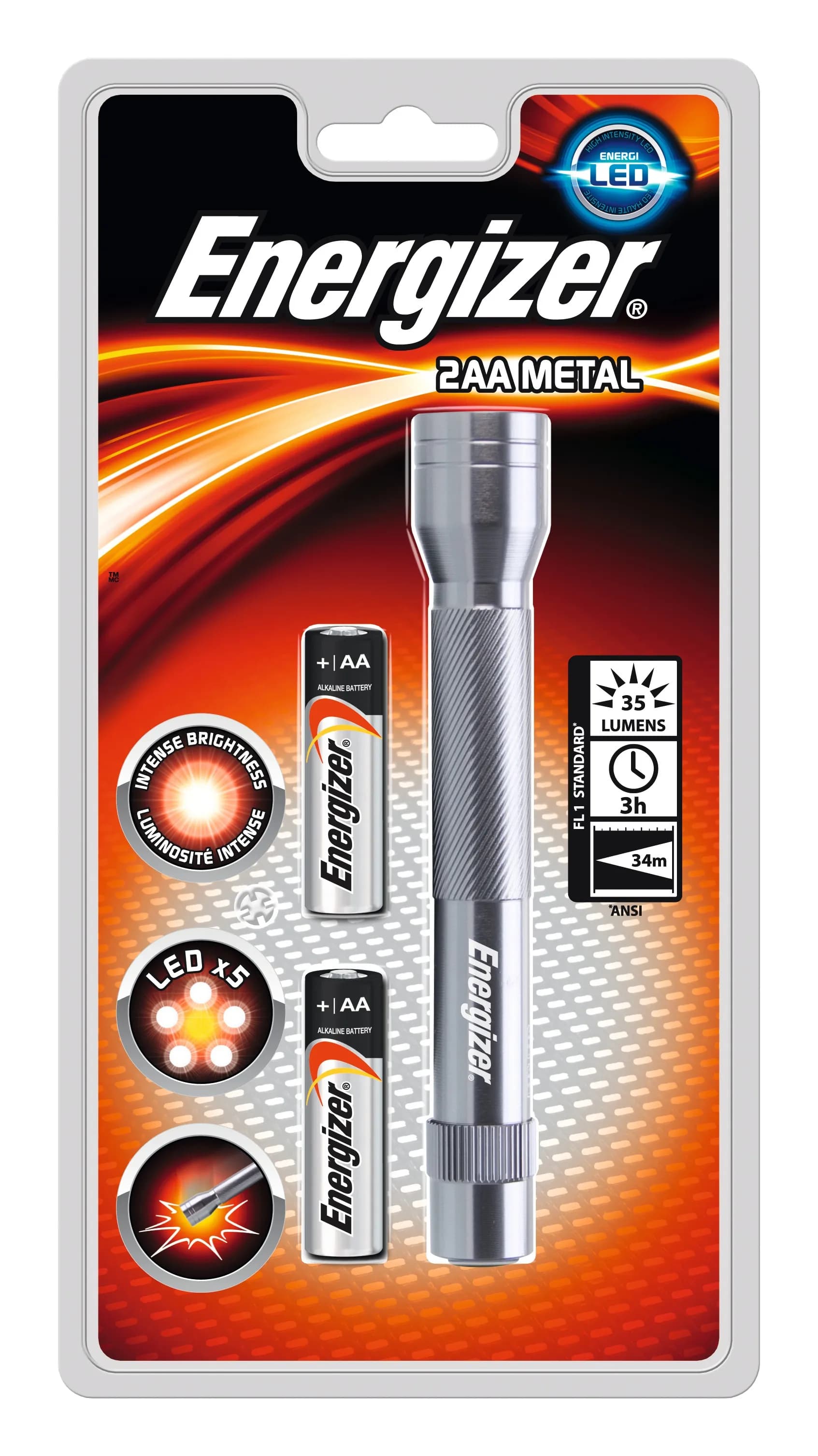 Energizer LED 2AA 90 lumen -taskulamppu, Metalli