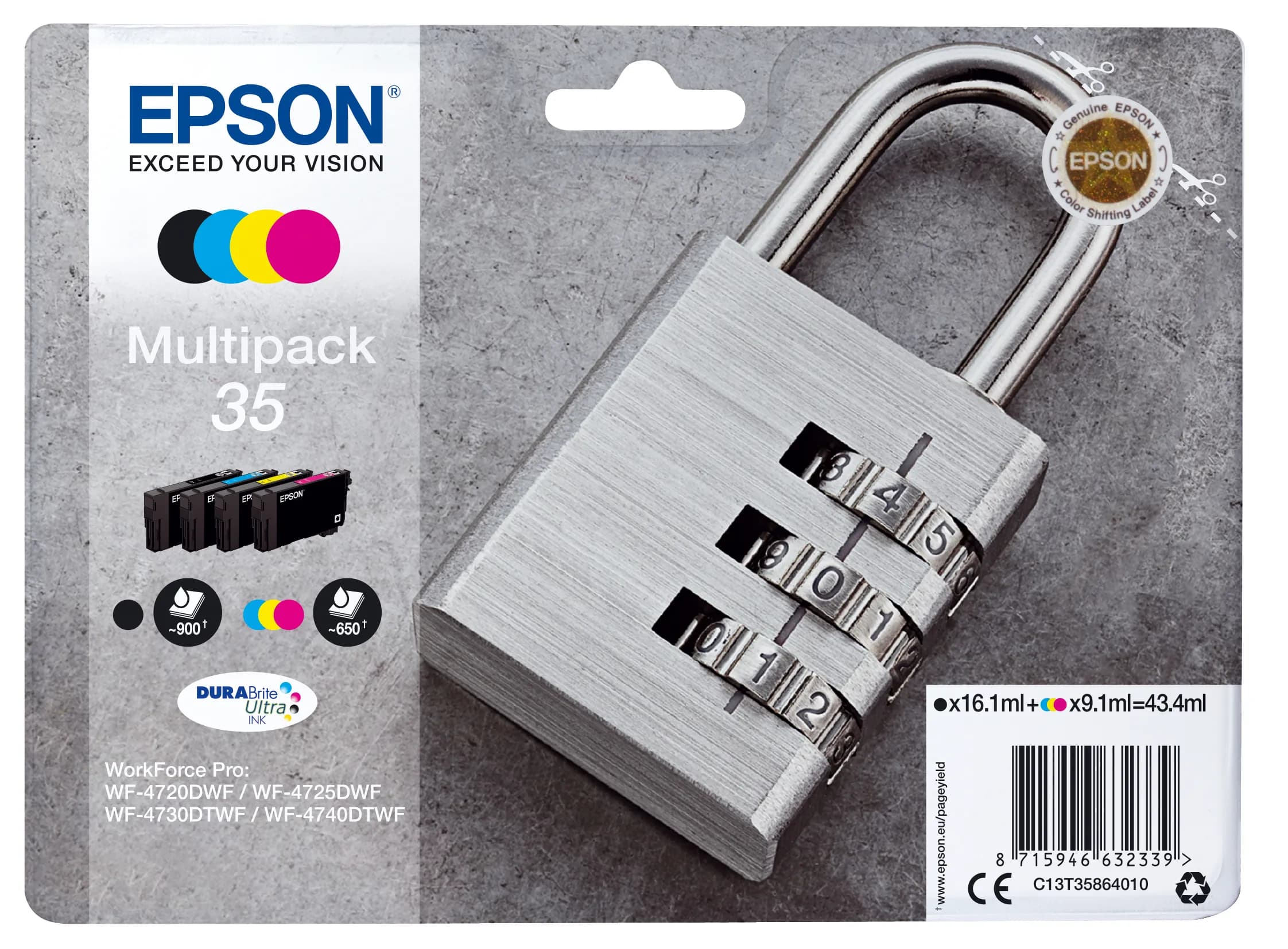 Epson 35 -mustekasettipakkaus, musta/syaani/magenta/keltainen, 4 kpl