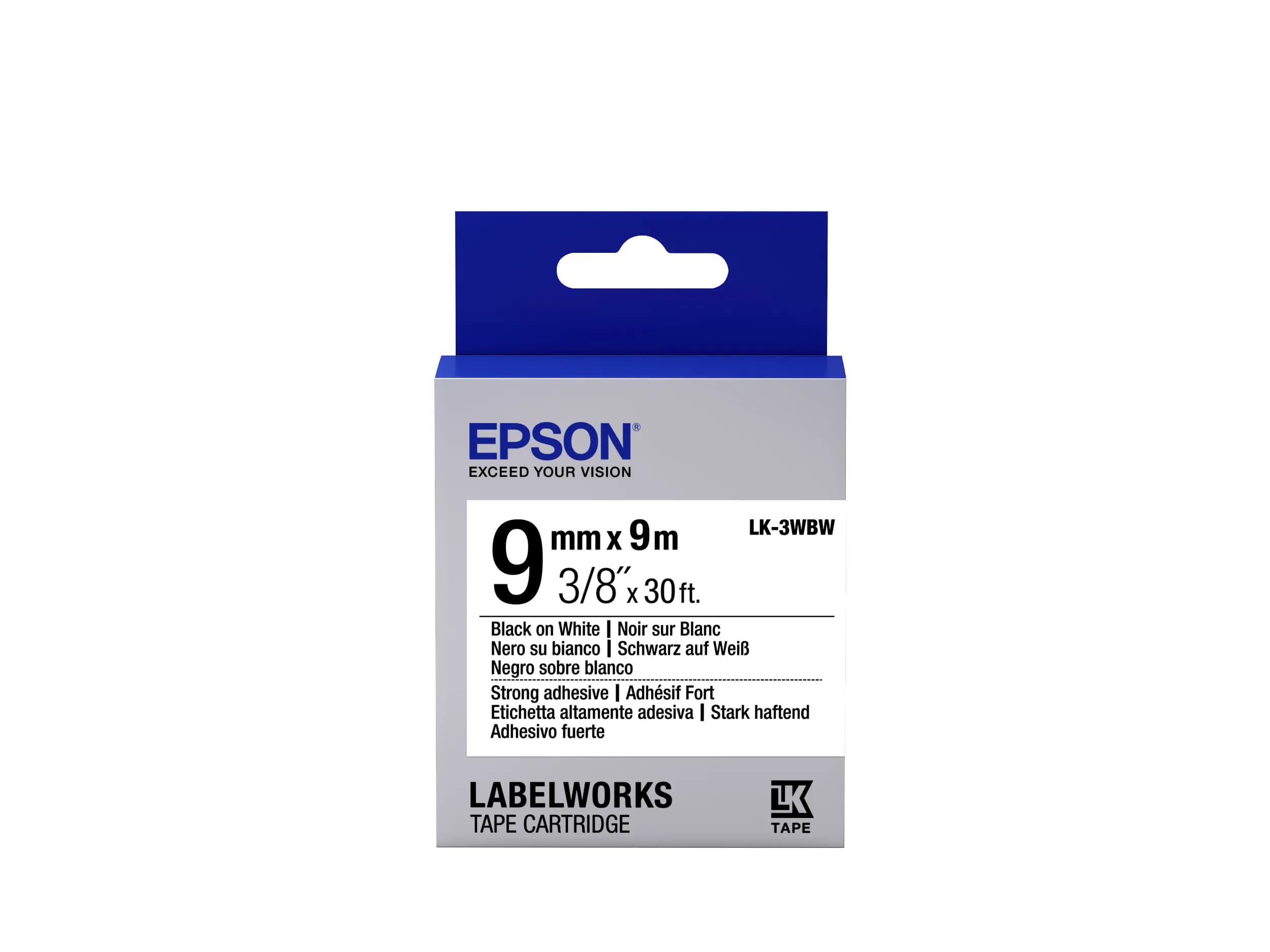 Epson LabelWorks LK-3WBW-paperikasetti, musta valkoisella