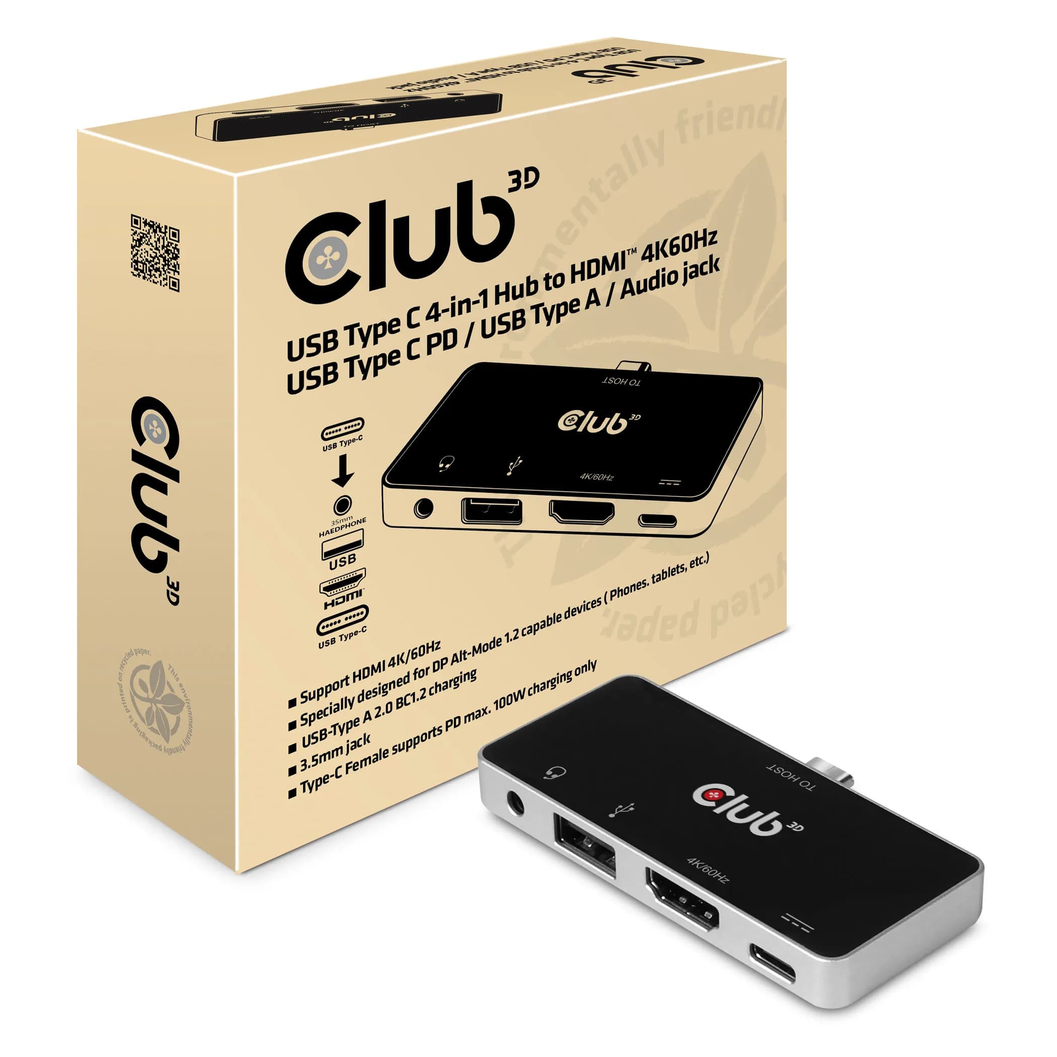 Club 3D USB-C 3.1 Gen1 4-in-1 -hubi