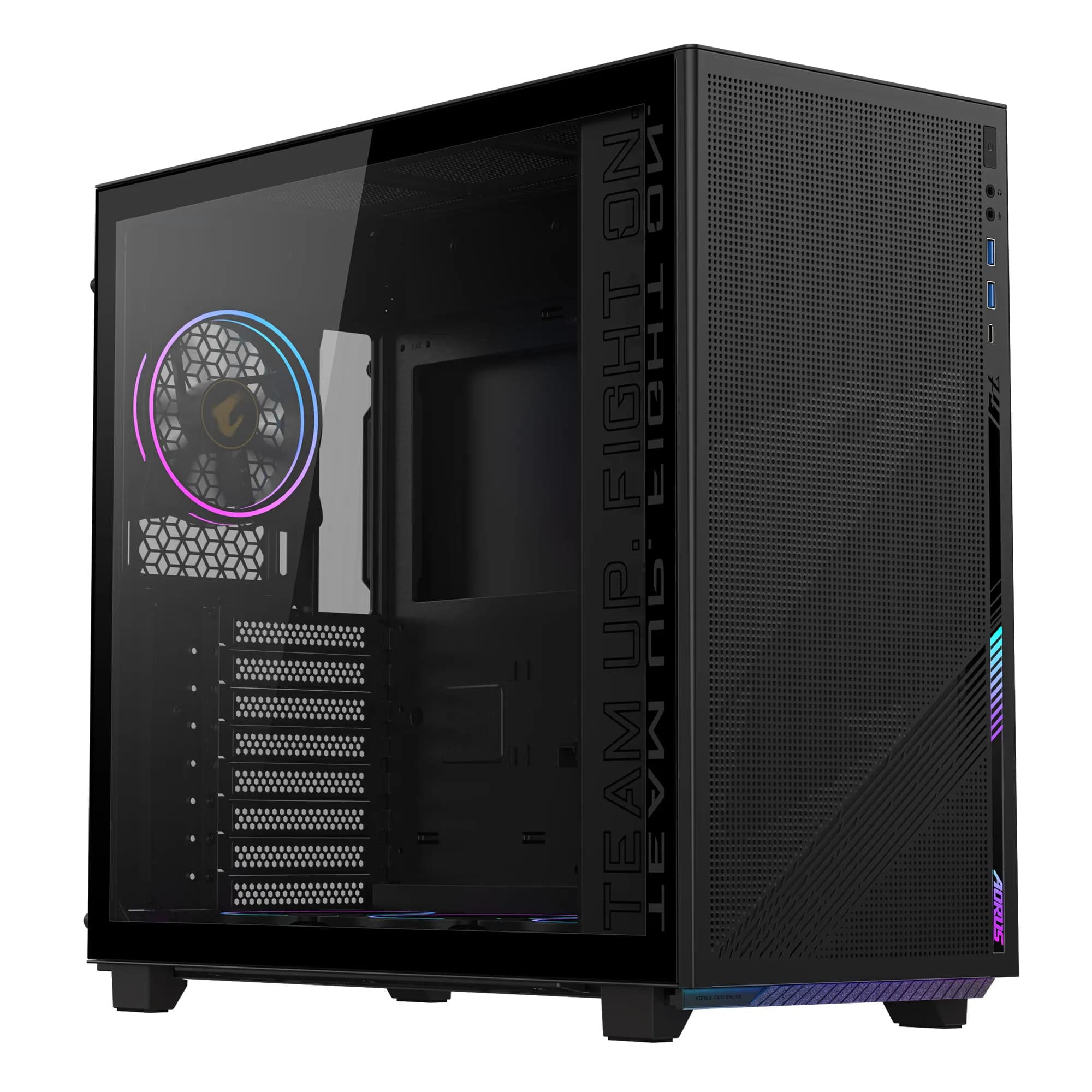 GIGABYTE C400 -miditornikotelo ikkunalla, musta
