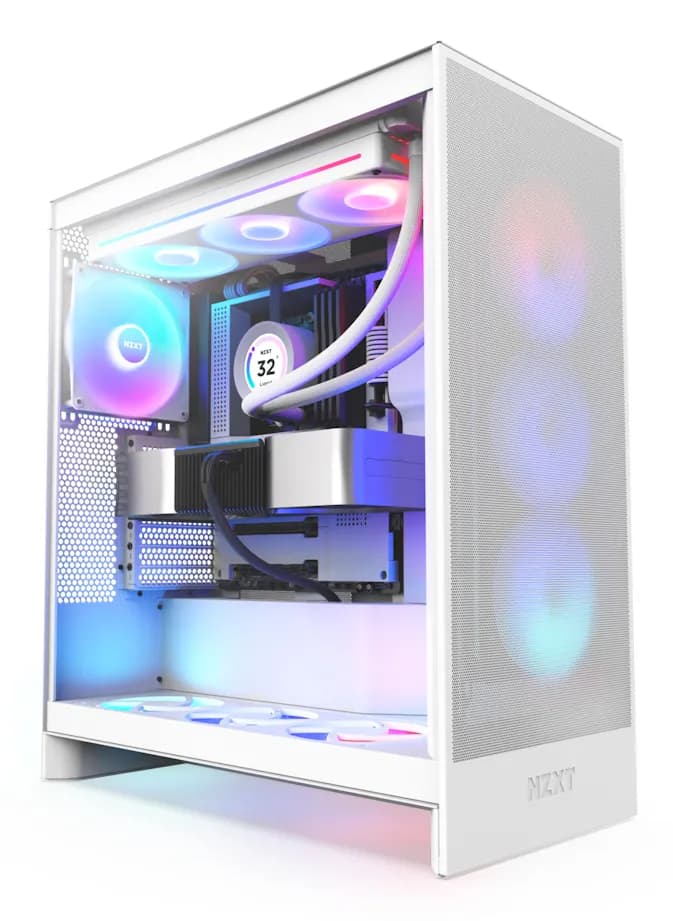 NZXT H7 Flow RGB -miditornikotelo ikkunalla, valkoinen
