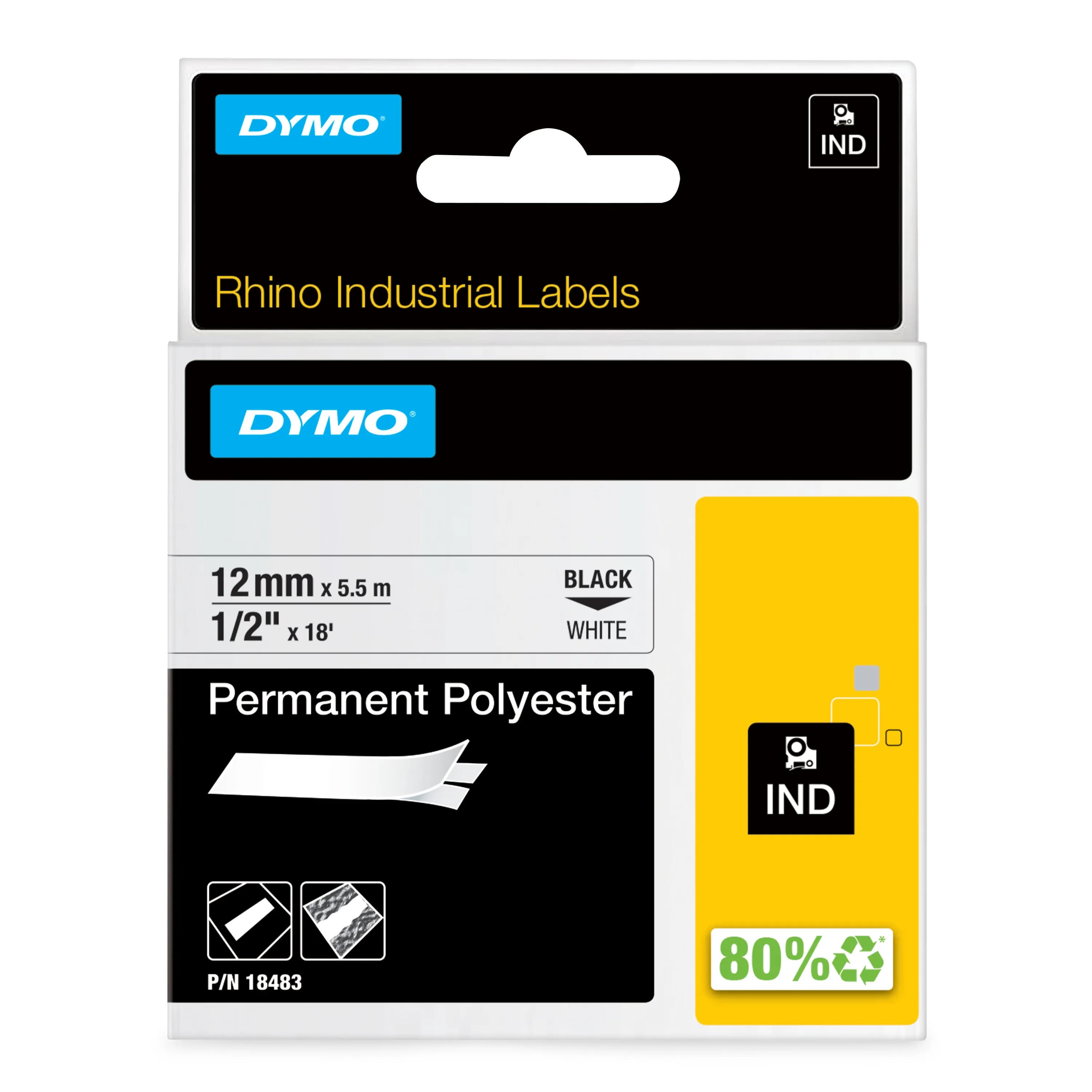 DYMO RhinoPRO märktejp perm polyester 12mm vit