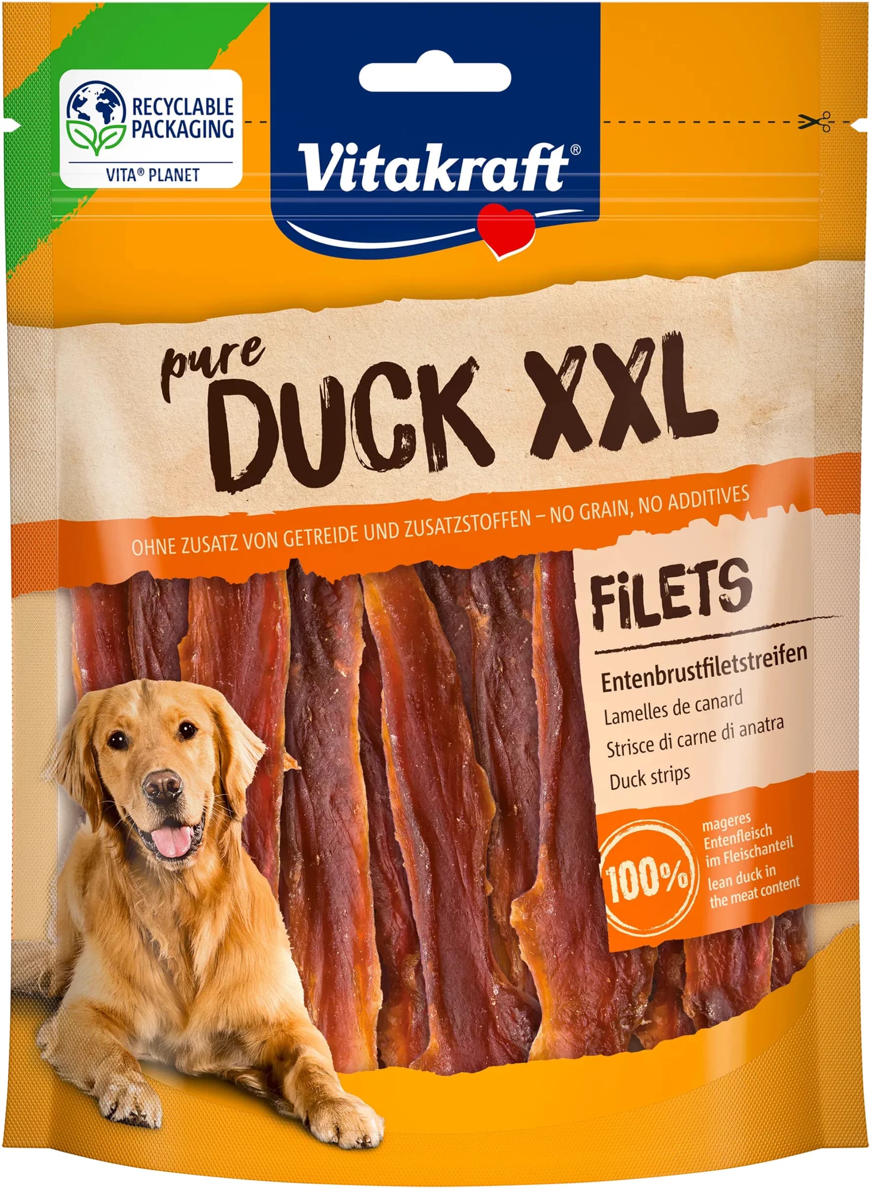 Vitakraft pure DUCK XXL Duck Fillets, Adult, Viljaton, 250 g