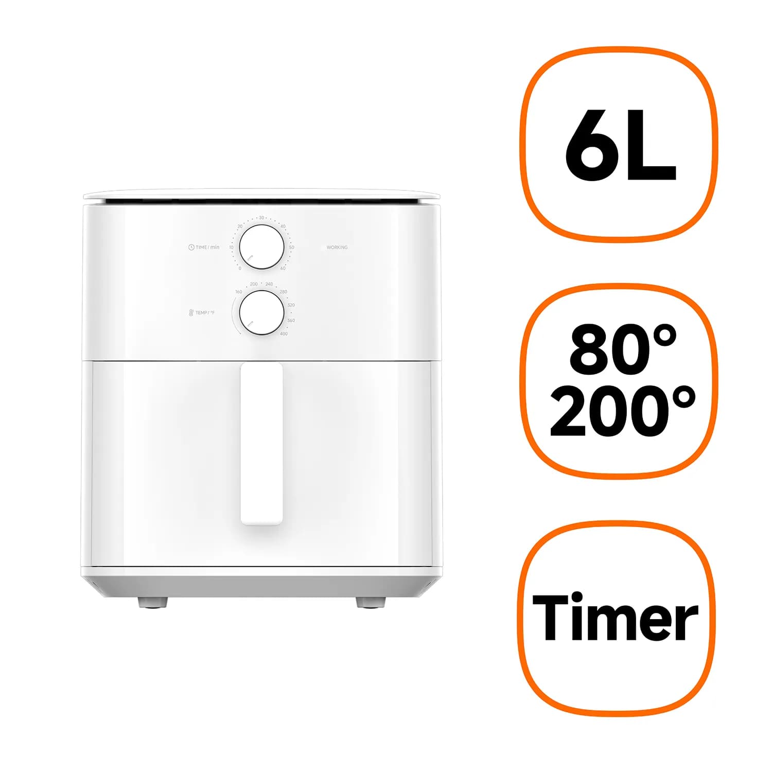 Xiaomi Essential 6L EU, 6 l, 0,5 kg, 1550 W, airfryer, valkoinen
