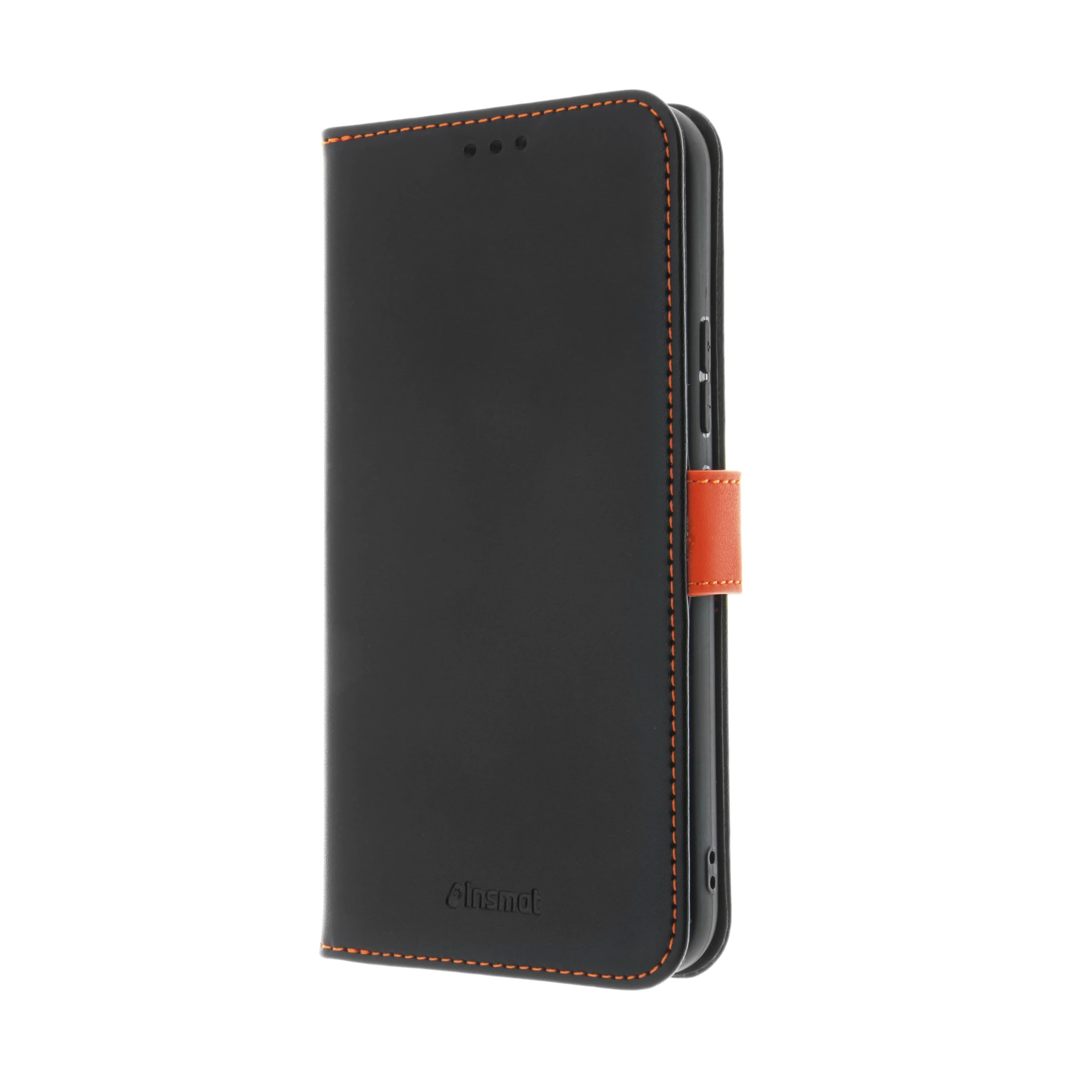 Insmat Flip Case, Galaxy A34 5G -lompakkokotelo, Musta/Oranssi