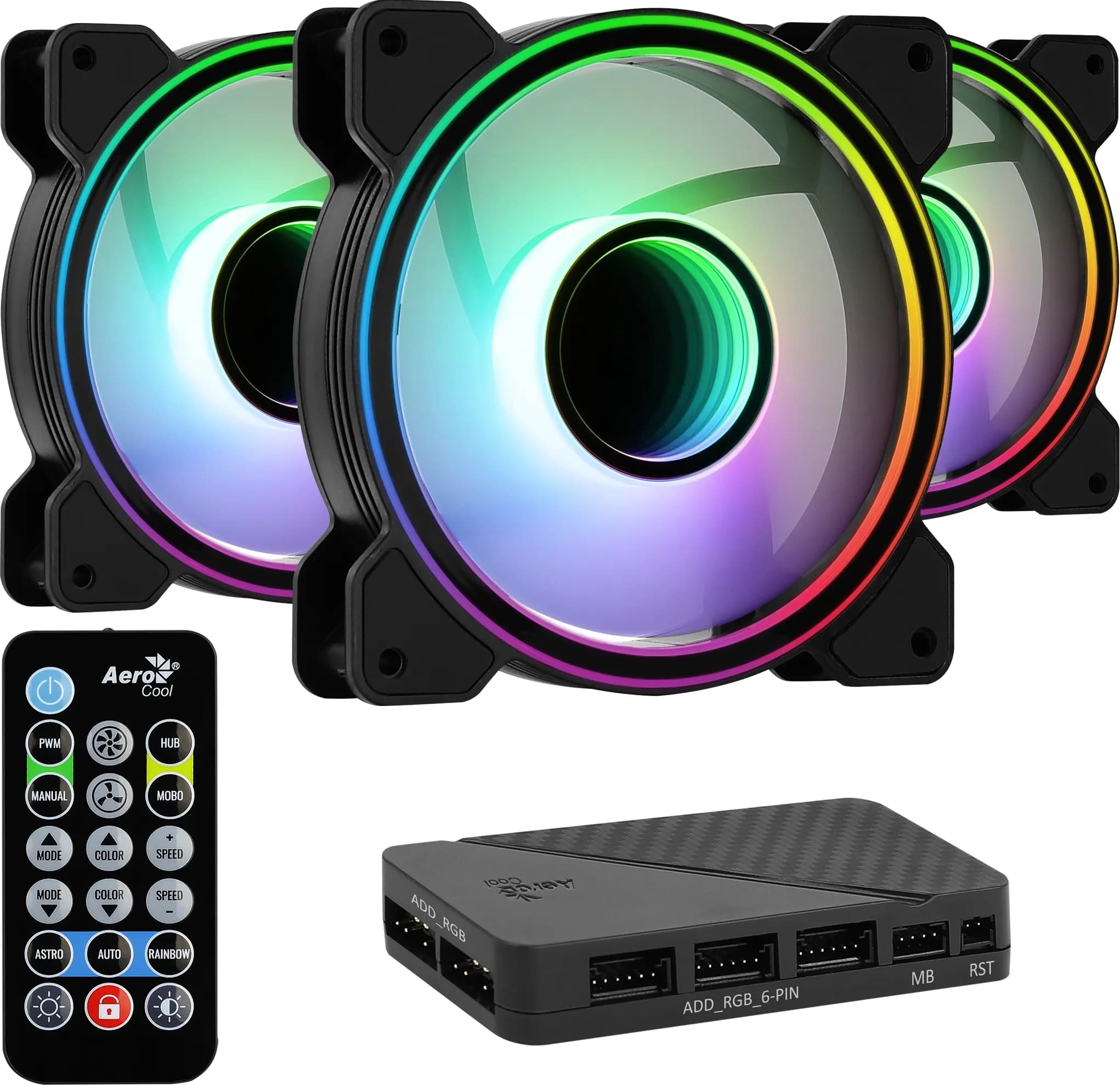 AeroCool Mirage 12 ARGB Pro 120 mm PWM -kotelotuuletinsarja (Musta) - 3 kappaleen pakkaus