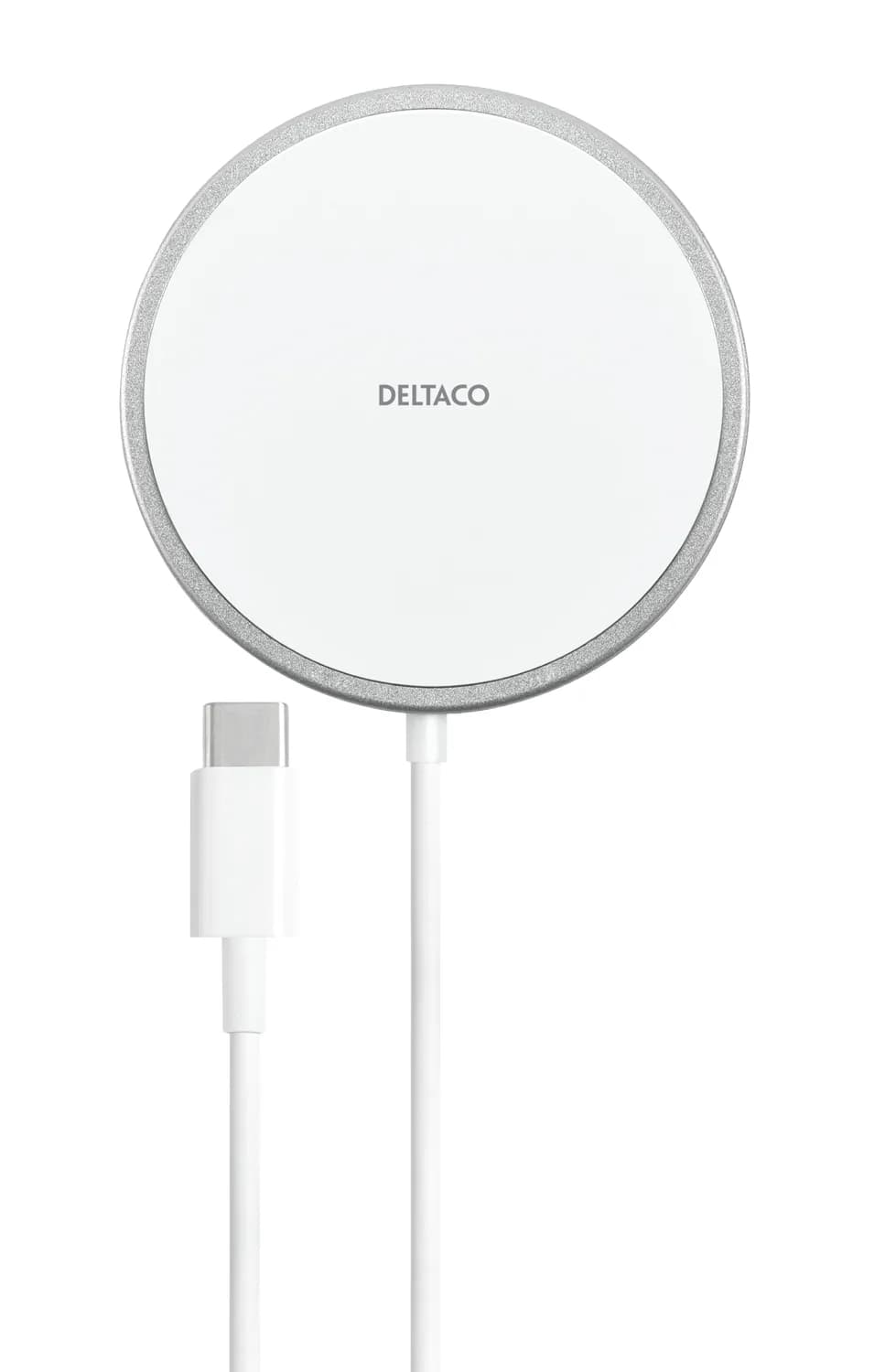 DELTACO Magnetic wireless charger, iPhone 12/13/14/15, USB-C, wh/si