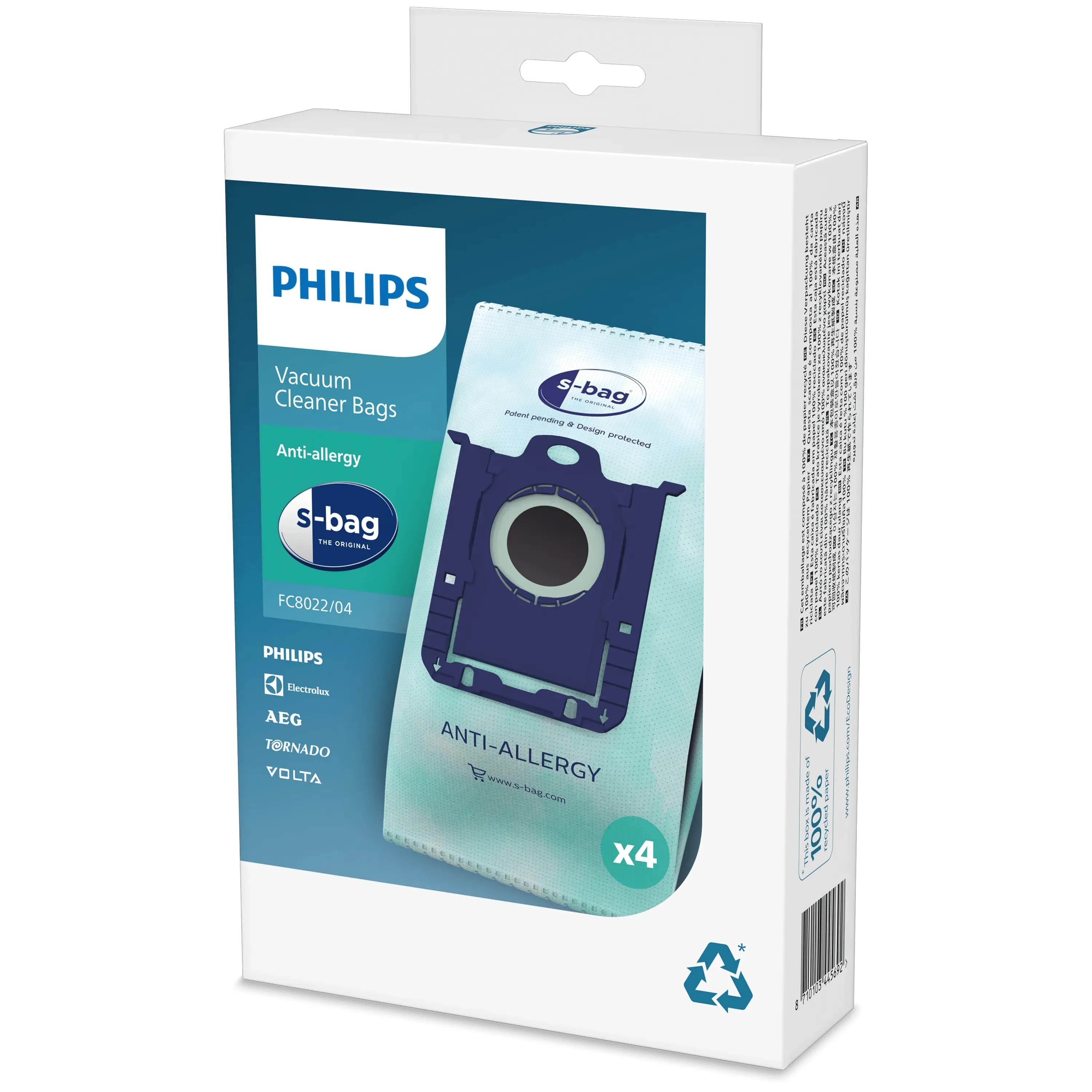 Philips FC8022/04 s-bag Anti-Allergy 3 L -pölypussi, 4 kpl