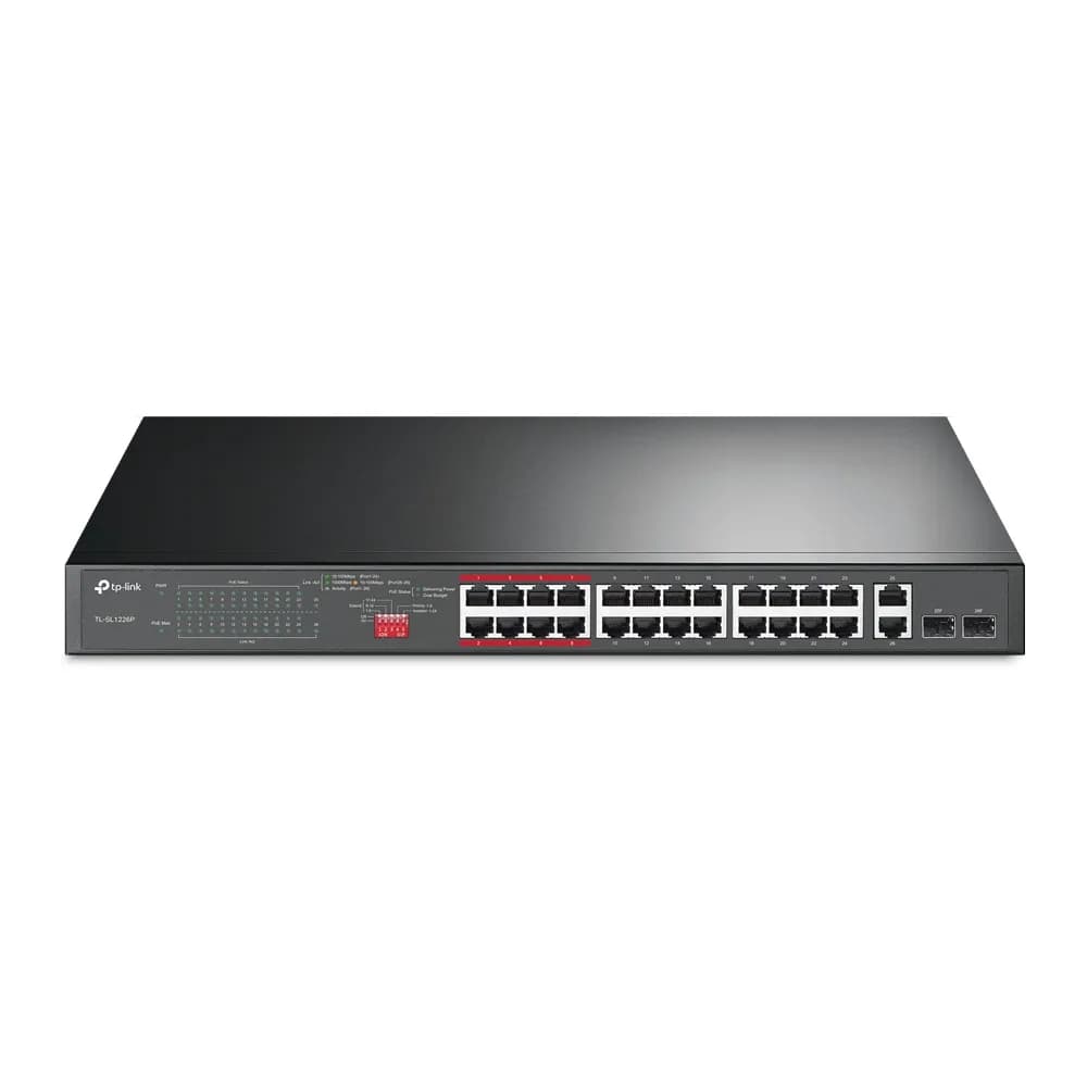 TP-Link 26-Port 10/100Mbps PoE+ Switch, 24 10/100Mbps PoE+ Ports, 2 Gigabit RJ